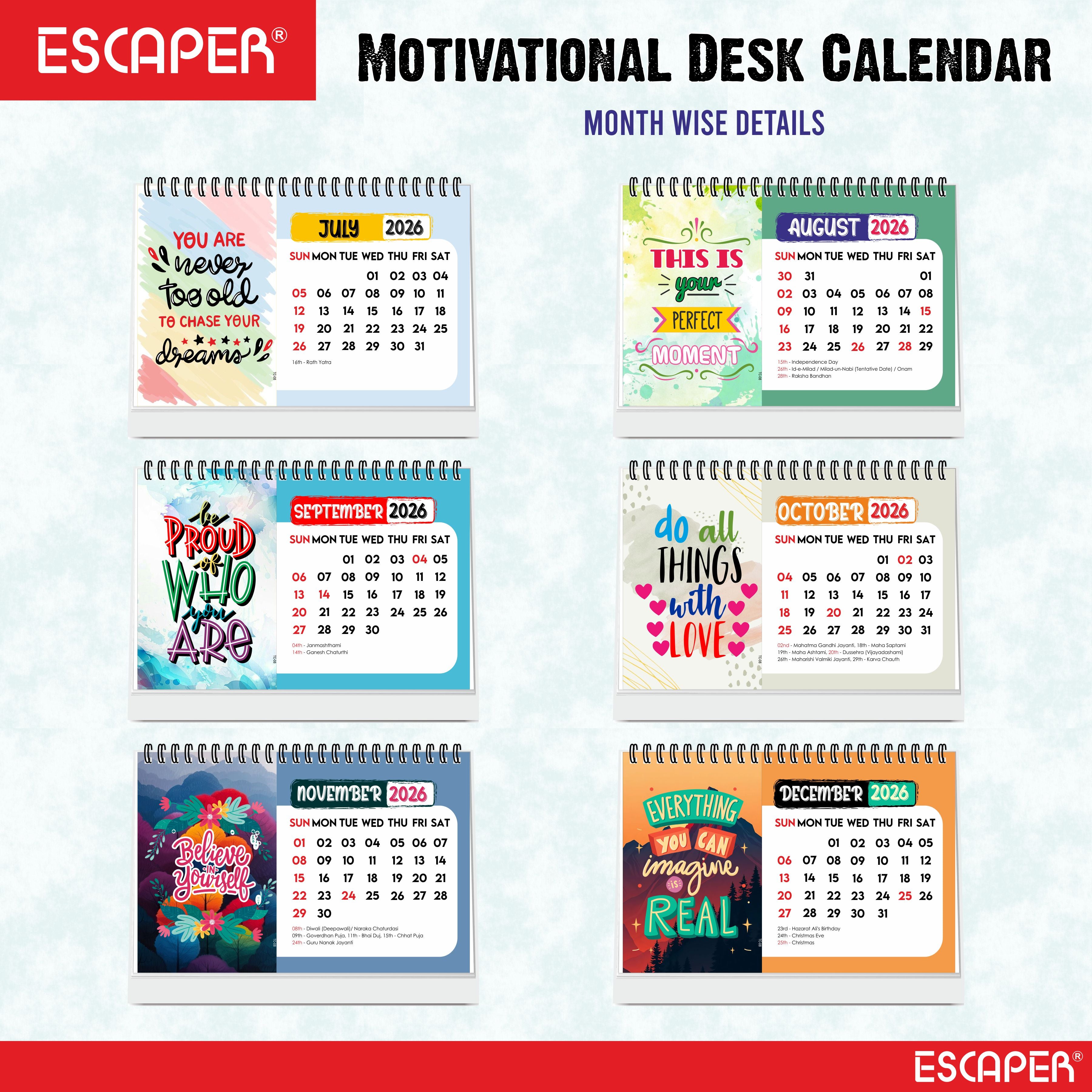 I Can I Will Motivational Desk Calendar 2026 with Quotes, A5 Size 8.5" x 5.5", Table Top Calendar 2026, Study Table Calendar, New Year Desk Calendar for Office & Gifting
