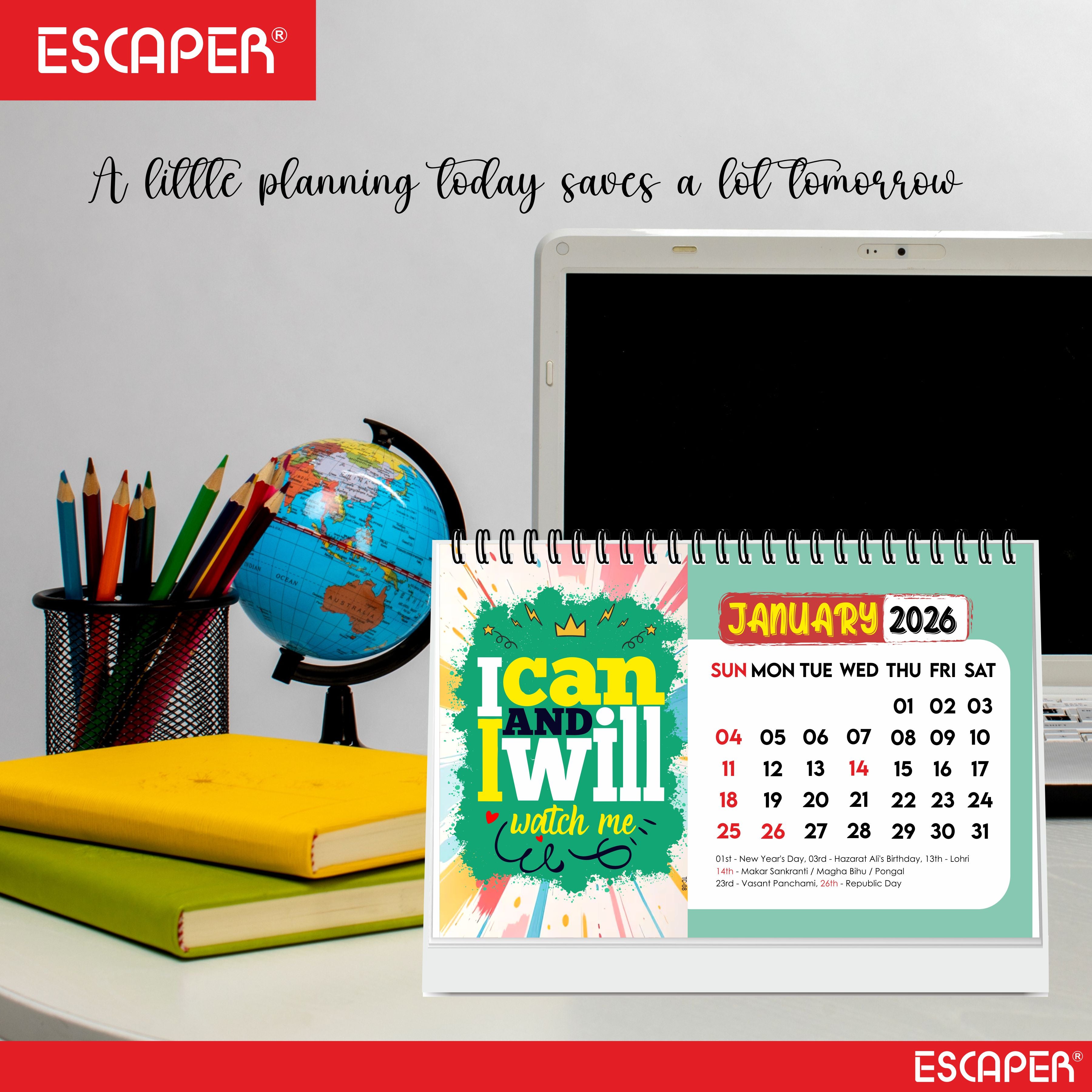 I Can I Will Motivational Desk Calendar 2026 with Quotes, A5 Size 8.5" x 5.5", Table Top Calendar 2026, Study Table Calendar, New Year Desk Calendar for Office & Gifting