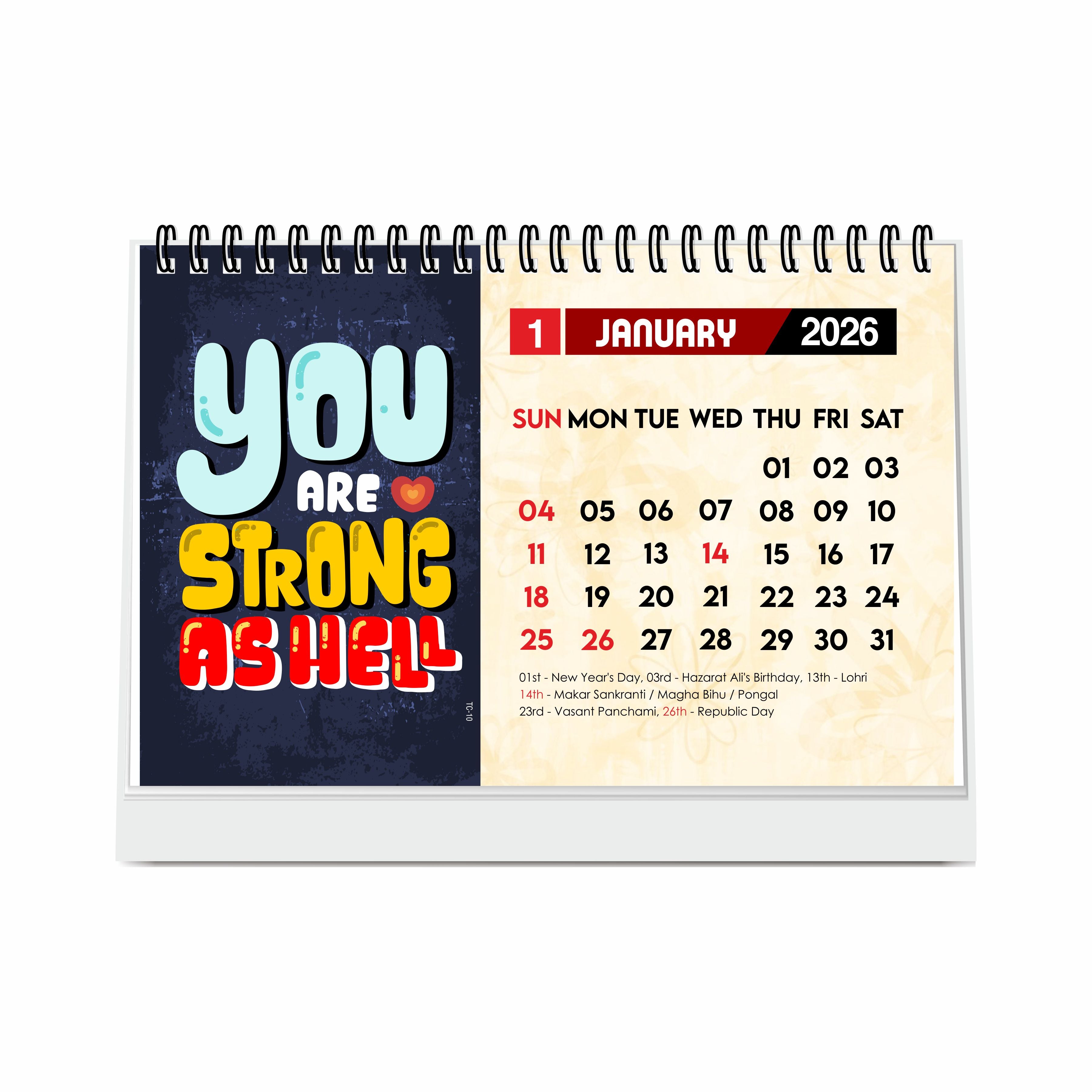 You Are Strong 2026 Motivational Desk Calendar with Quotes, A5 Size Desktop Calendar for Study, Office, Cute New Year Calendar & Inspirational Gift