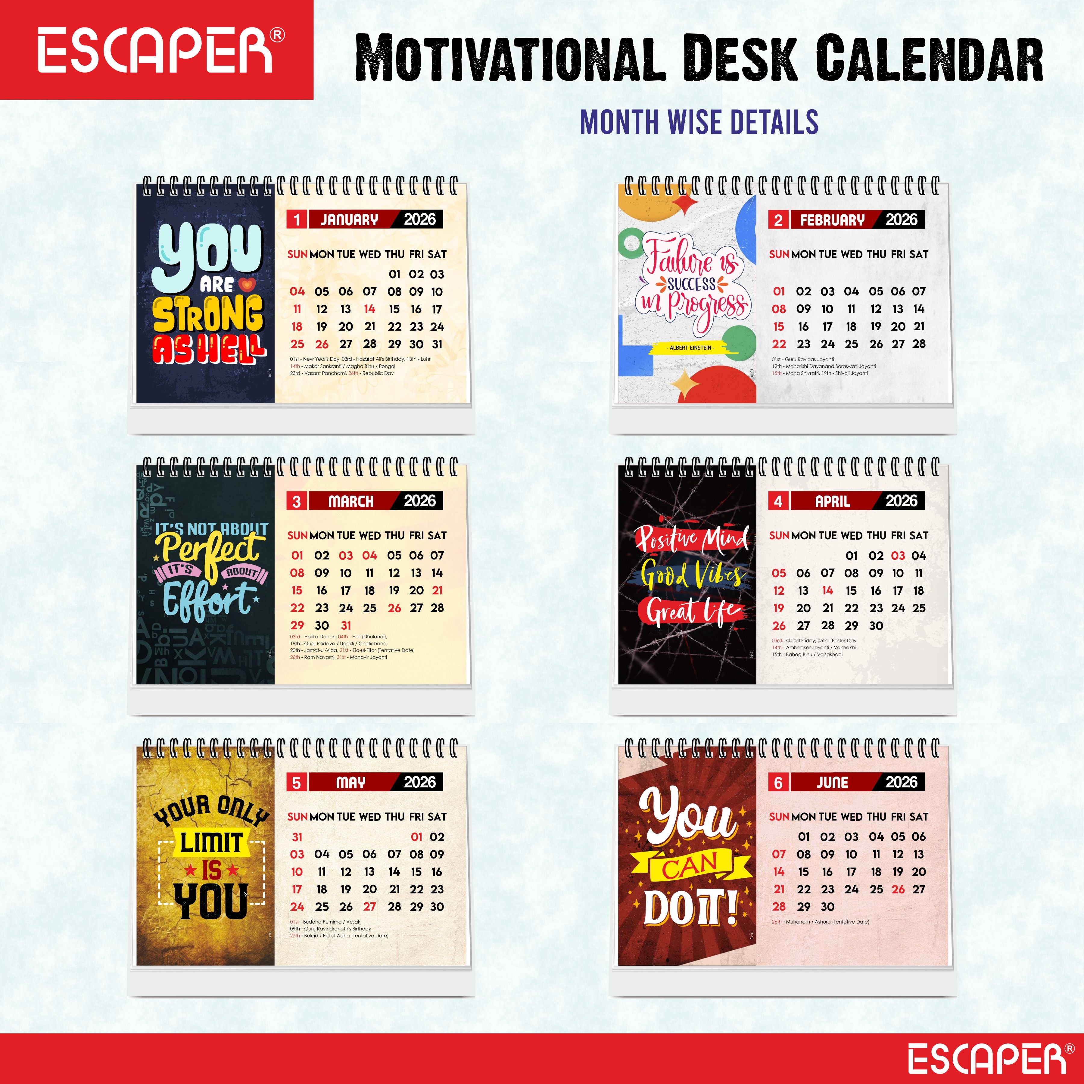 You Are Strong 2026 Motivational Desk Calendar with Quotes, A5 Size Desktop Calendar for Study, Office, Cute New Year Calendar & Inspirational Gift