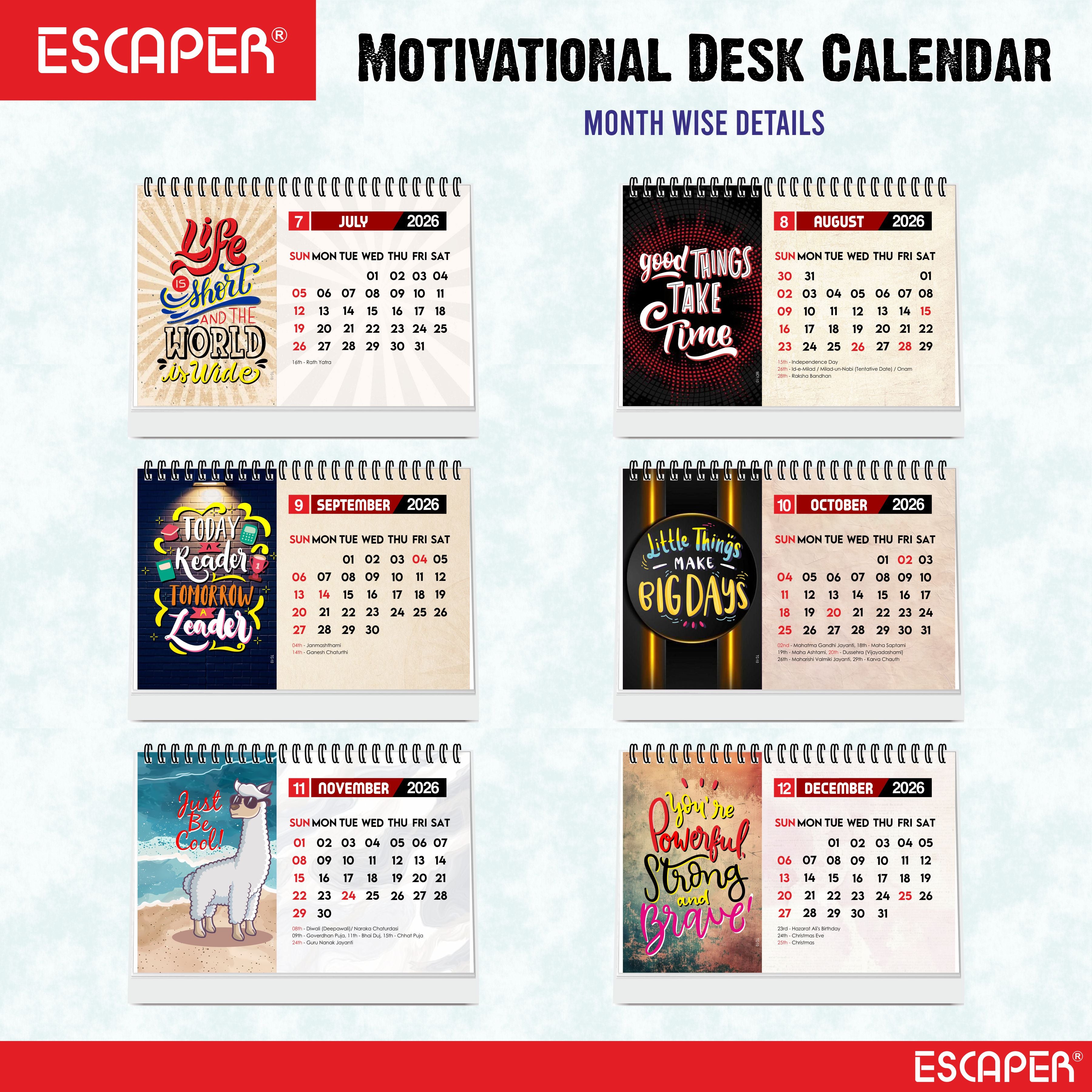 You Are Strong 2026 Motivational Desk Calendar with Quotes, A5 Size Desktop Calendar for Study, Office, Cute New Year Calendar & Inspirational Gift