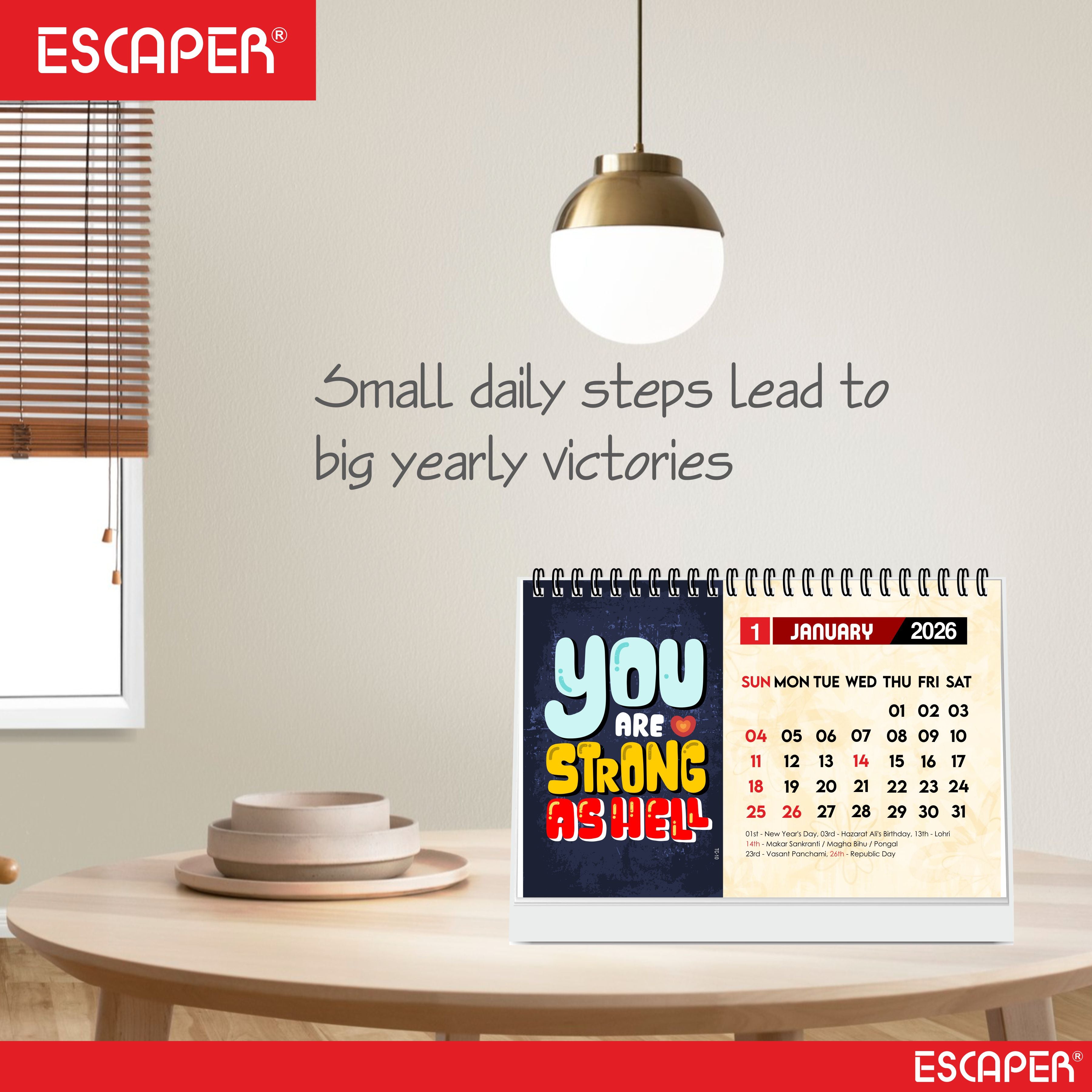 You Are Strong 2026 Motivational Desk Calendar with Quotes, A5 Size Desktop Calendar for Study, Office, Cute New Year Calendar & Inspirational Gift