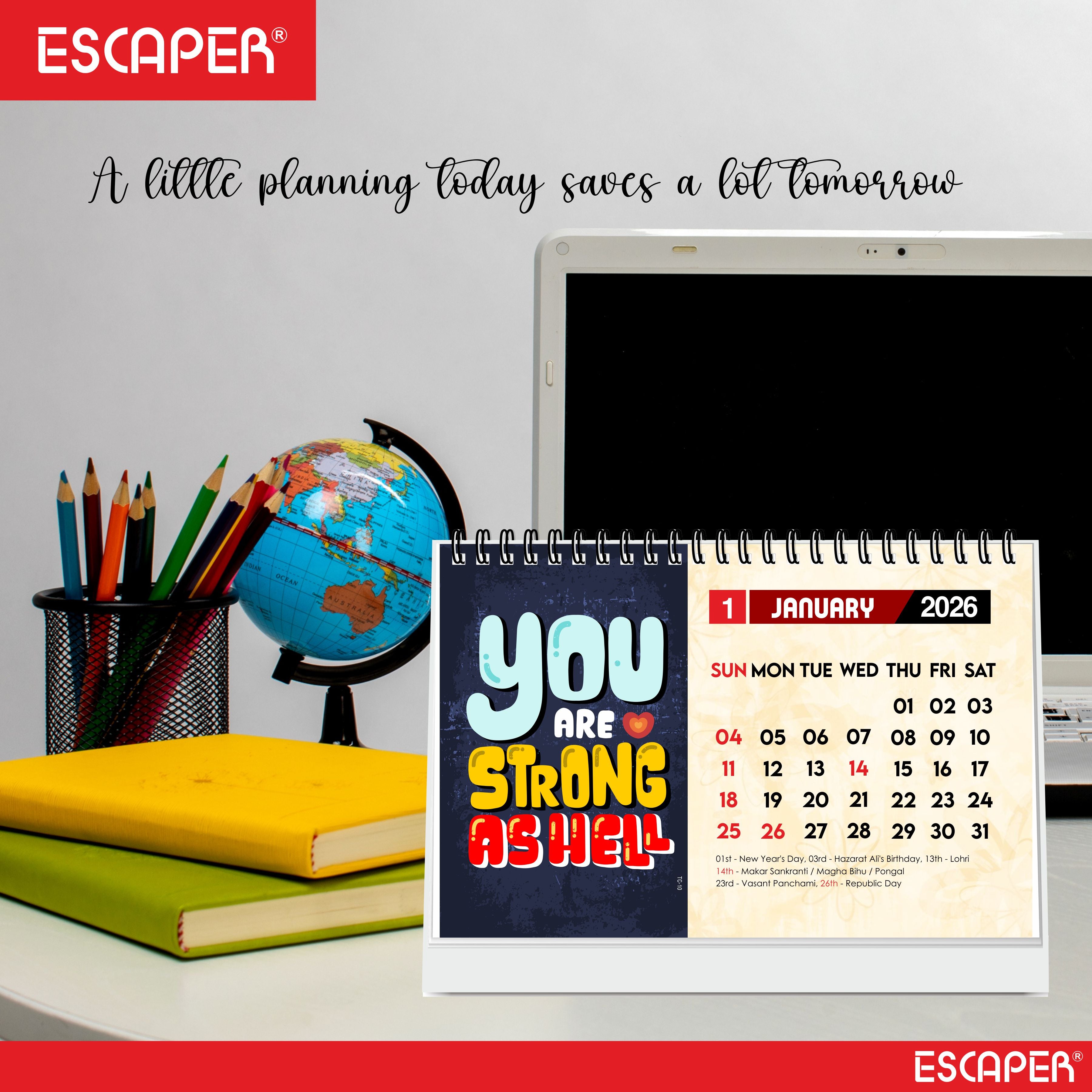 You Are Strong 2026 Motivational Desk Calendar with Quotes, A5 Size Desktop Calendar for Study, Office, Cute New Year Calendar & Inspirational Gift