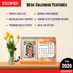 Hindu Gods & Goddess Religious Desk Calendar 2026, (A5 Size, 8.5" x 5.5") 12 Monthly Pages with Thick Paper Twin-Wire Binding Table Calendar 2026
