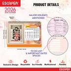 Hindu Gods & Goddess Religious Desk Calendar 2026, (A5 Size, 8.5" x 5.5") 12 Monthly Pages with Thick Paper Twin-Wire Binding Table Calendar 2026