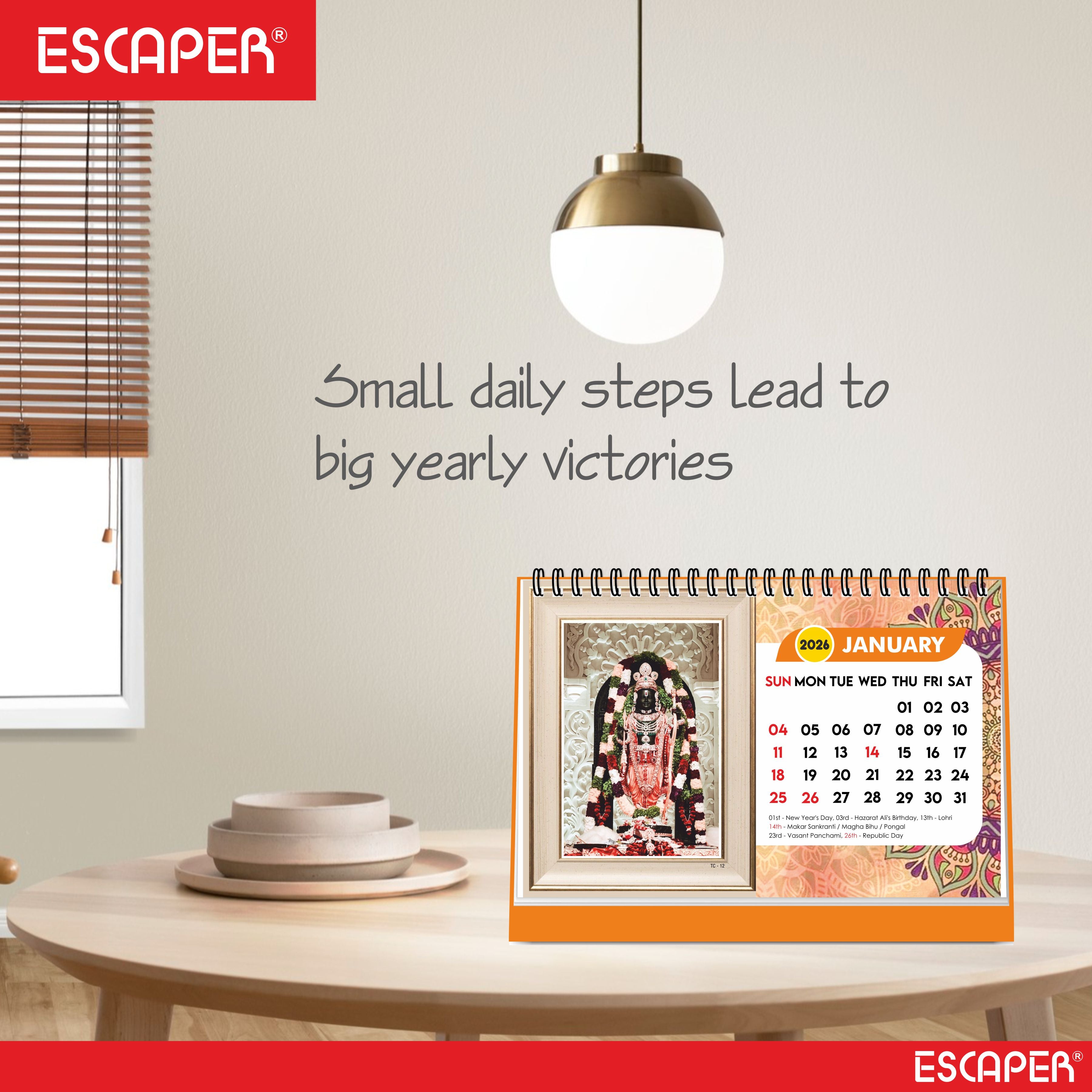 Hindu Gods & Goddess Religious Desk Calendar 2026, (A5 Size, 8.5" x 5.5") 12 Monthly Pages with Thick Paper Twin-Wire Binding Table Calendar 2026