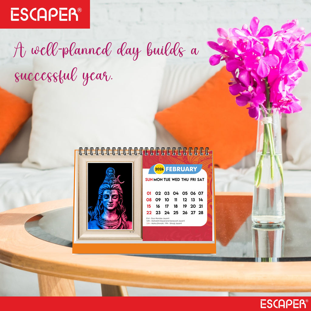 Hindu Gods & Goddess Religious Desk Calendar 2026, (A5 Size, 8.5" x 5.5") 12 Monthly Pages with Thick Paper Twin-Wire Binding Table Calendar 2026