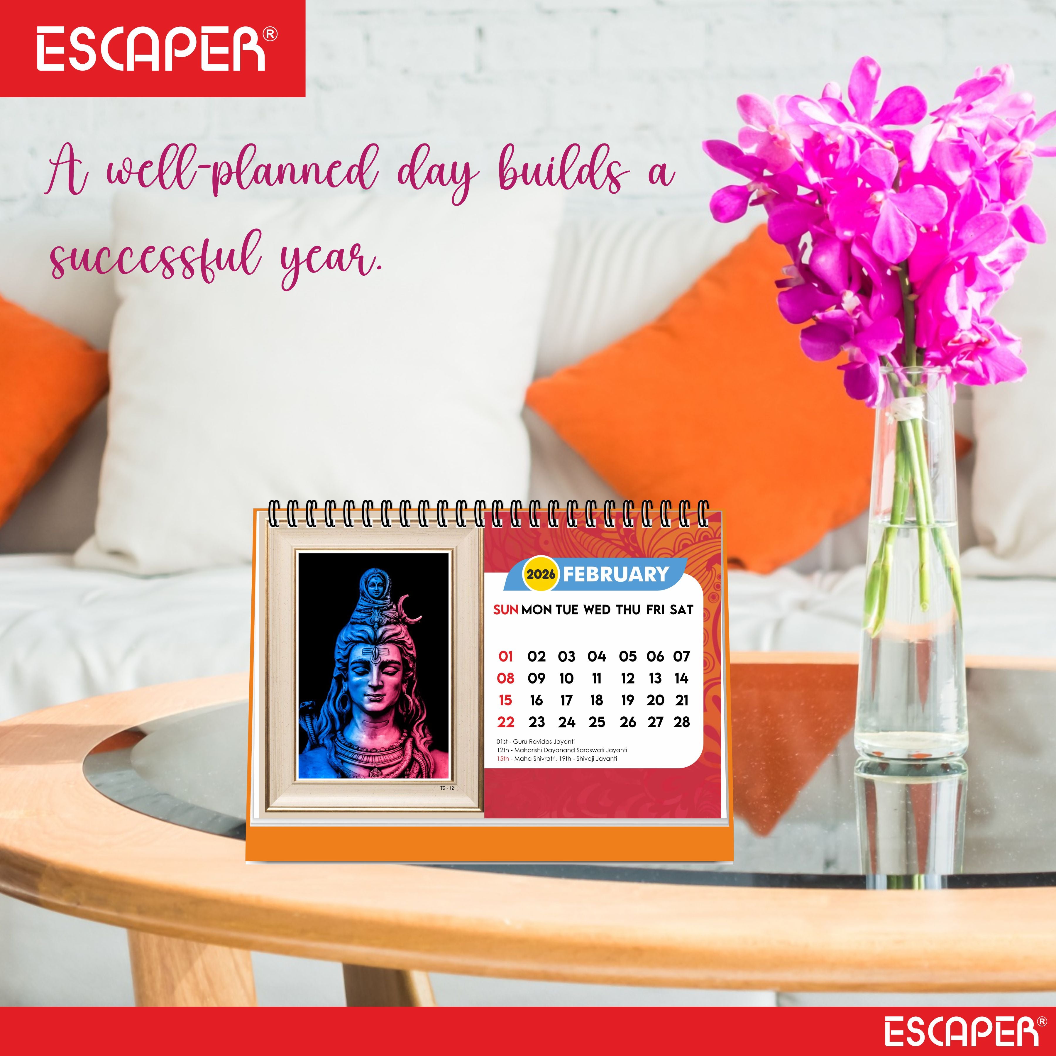 Hindu Gods & Goddess Religious Desk Calendar 2026, (A5 Size, 8.5" x 5.5") 12 Monthly Pages with Thick Paper Twin-Wire Binding Table Calendar 2026