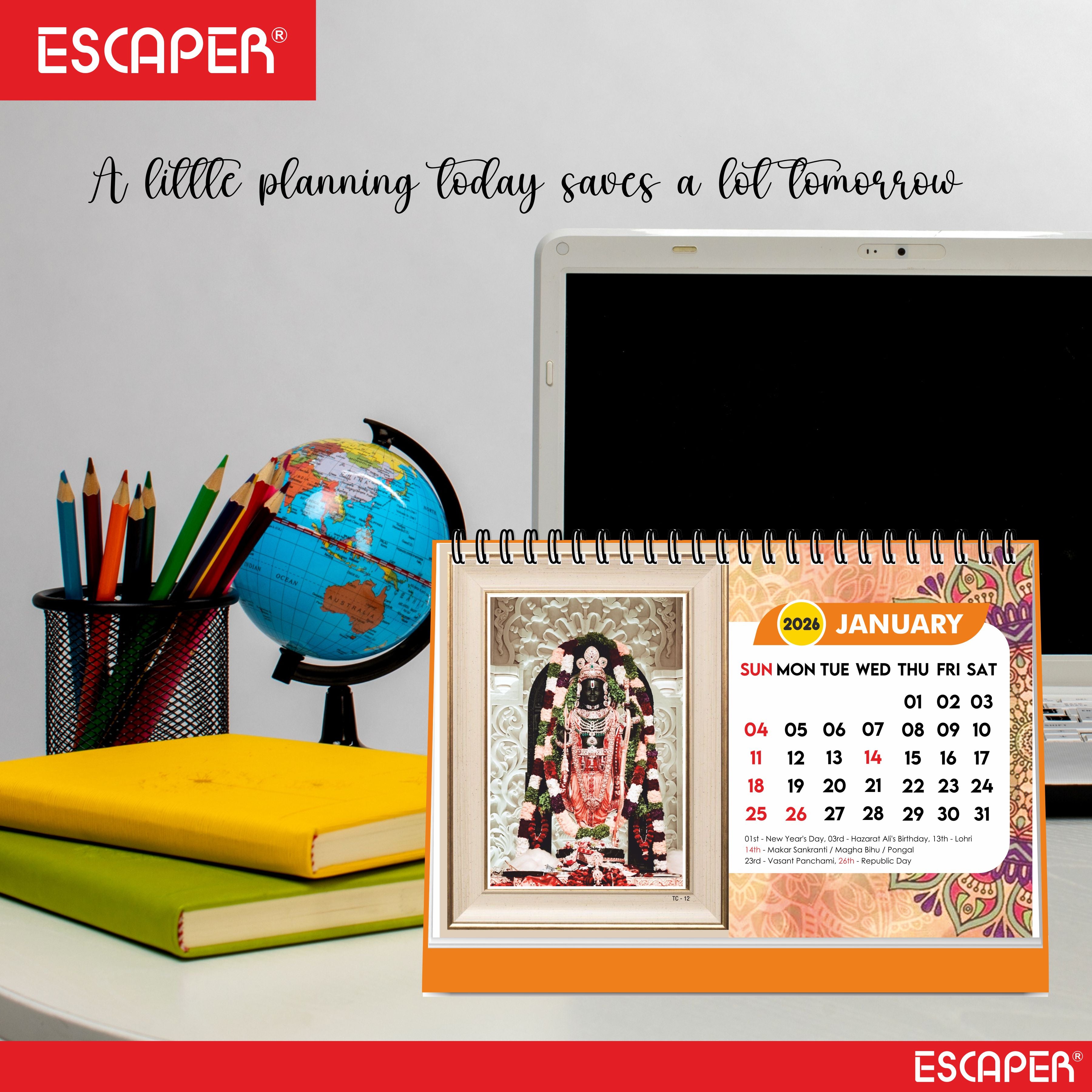 Hindu Gods & Goddess Religious Desk Calendar 2026, (A5 Size, 8.5" x 5.5") 12 Monthly Pages with Thick Paper Twin-Wire Binding Table Calendar 2026