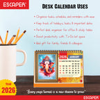 Lord Ganesha Desk Calendar 2026, A5 Size - Table Calendar 2026, 12 Monthly Pages, Religious Ganesh Ji Calendar for Office & Gifting