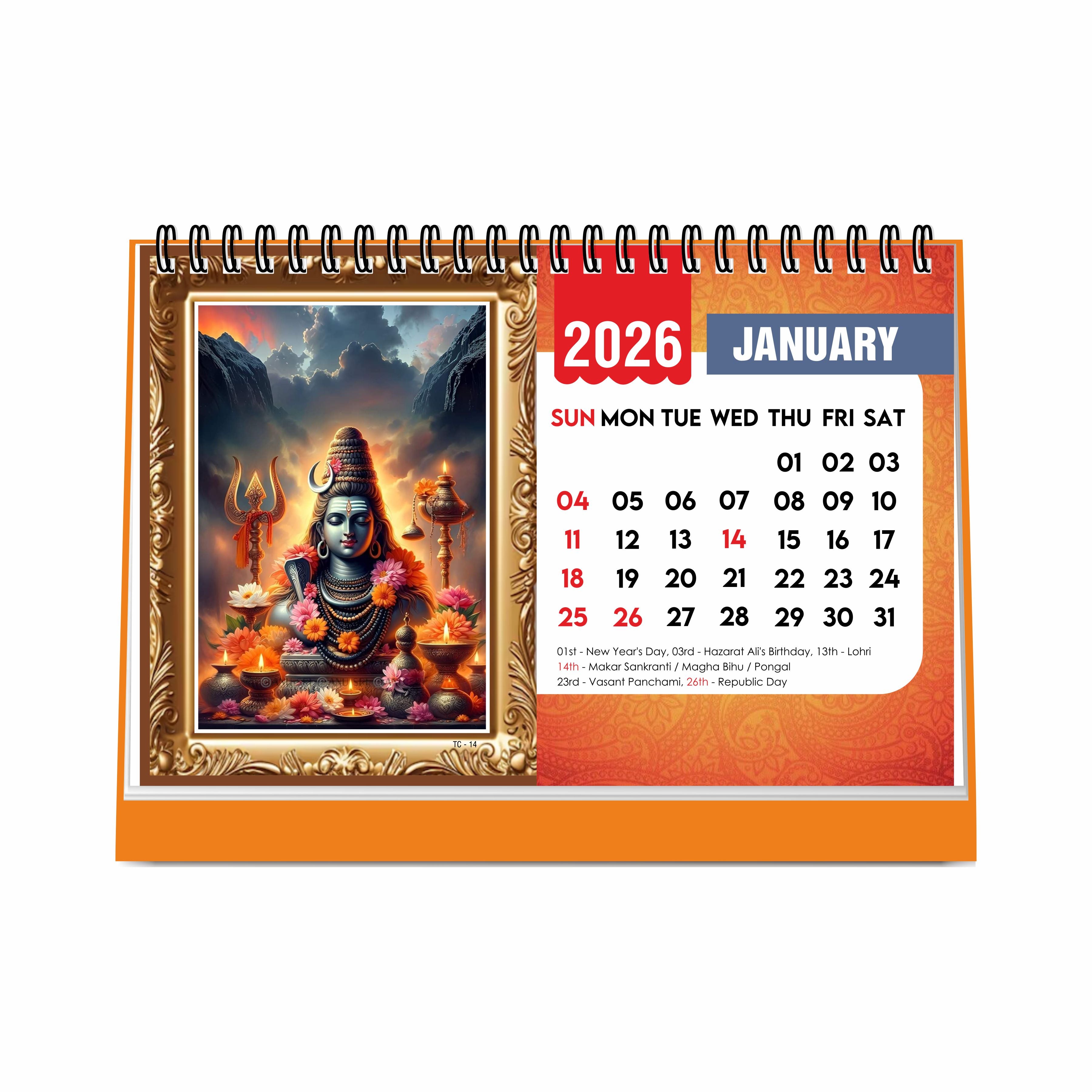 Lord Shiva Table Calendar 2026, Mahadev Desk Calendar 2026, A5 Size New Year Calendar for Office, Study Table & Divine Gifting, Bholenath Calendar