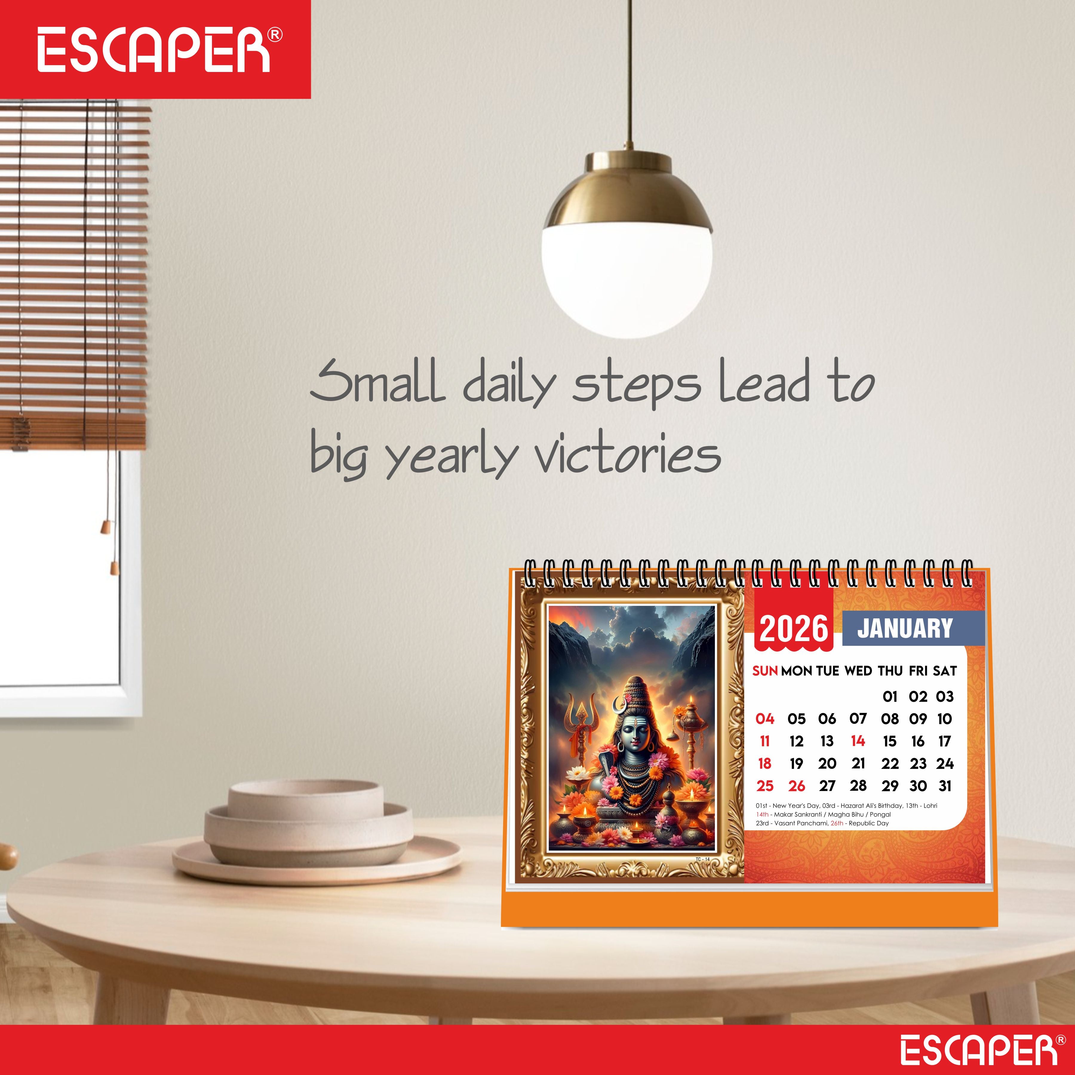 Lord Shiva Table Calendar 2026, Mahadev Desk Calendar 2026, A5 Size New Year Calendar for Office, Study Table & Divine Gifting, Bholenath Calendar