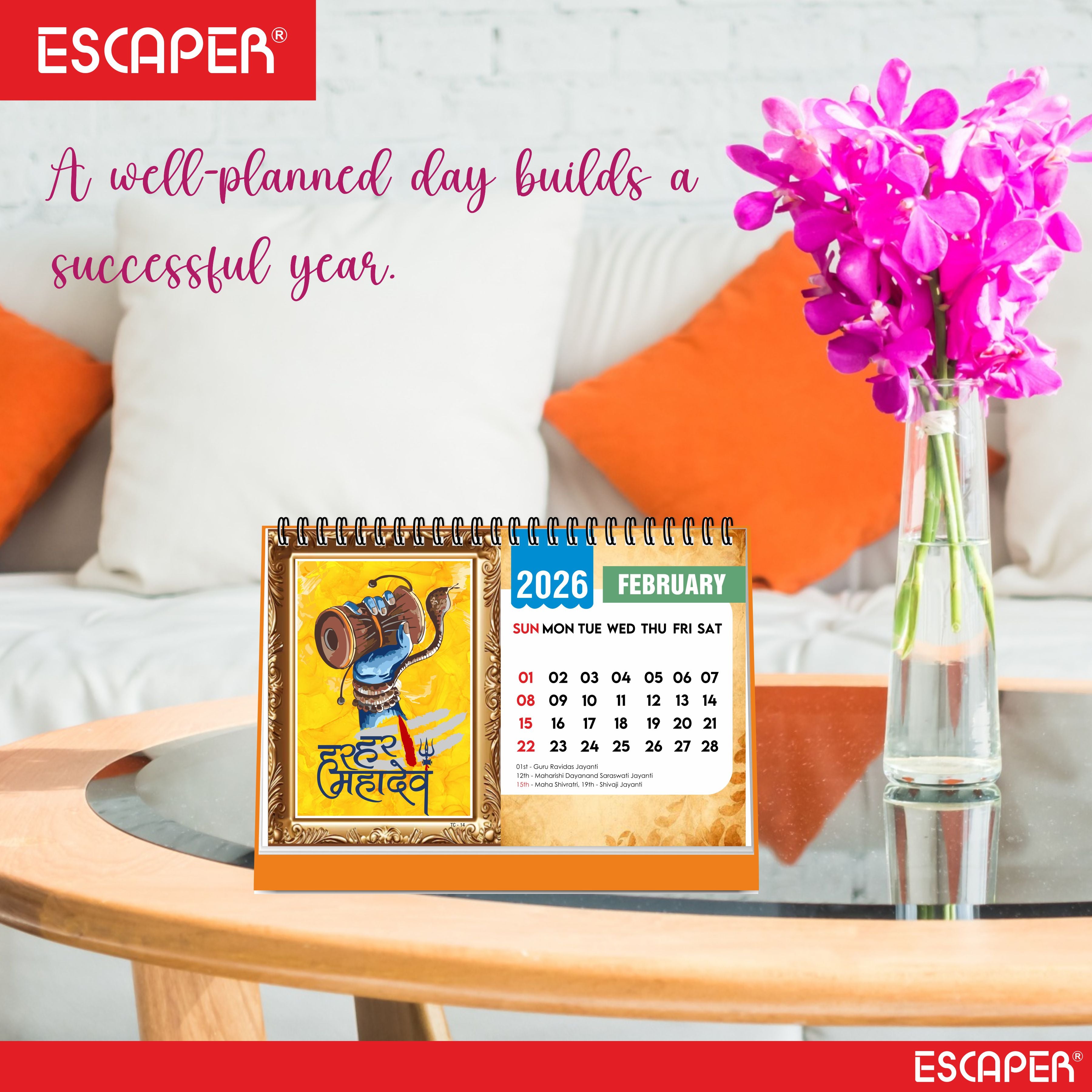 Lord Shiva Table Calendar 2026, Mahadev Desk Calendar 2026, A5 Size New Year Calendar for Office, Study Table & Divine Gifting, Bholenath Calendar