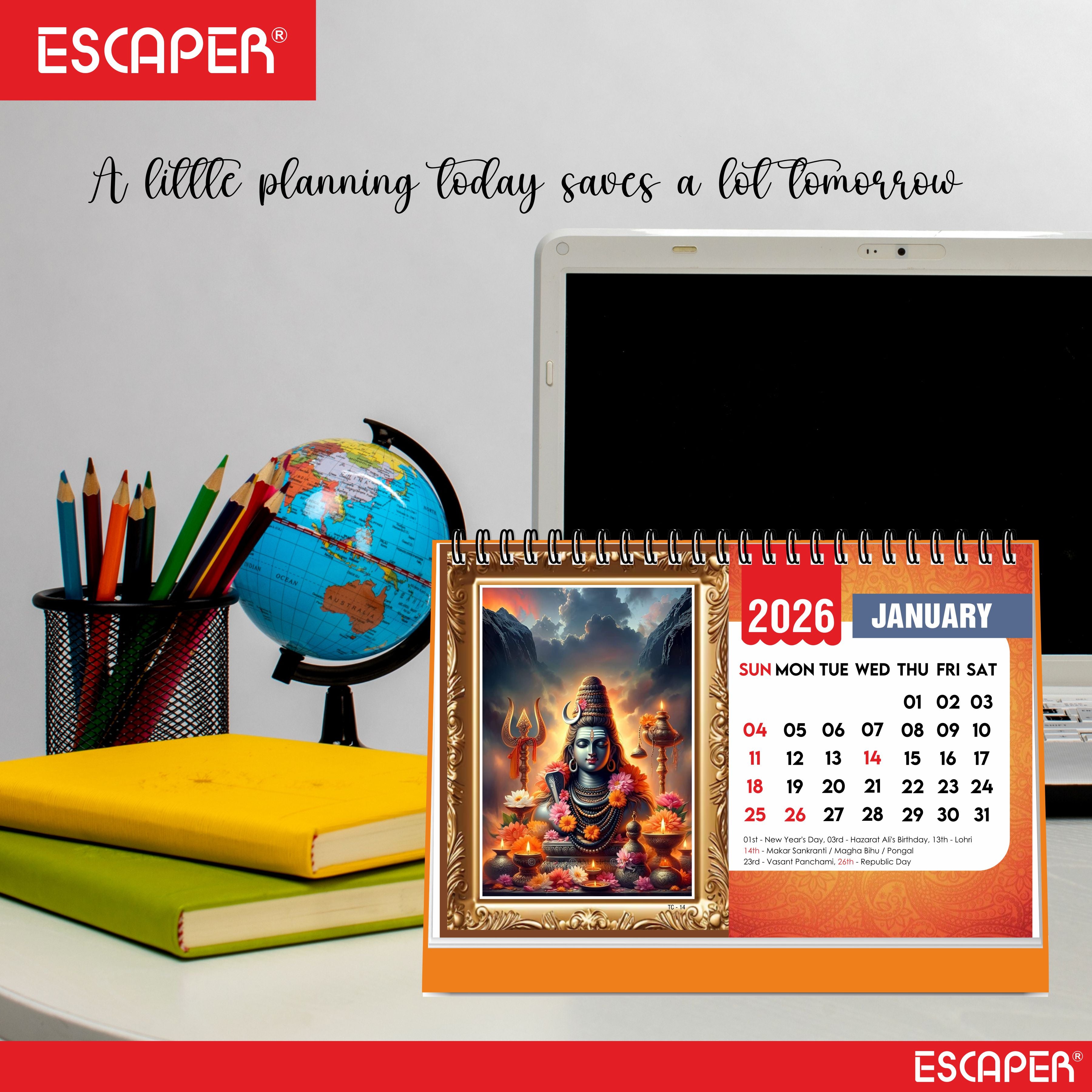 Lord Shiva Table Calendar 2026, Mahadev Desk Calendar 2026, A5 Size New Year Calendar for Office, Study Table & Divine Gifting, Bholenath Calendar