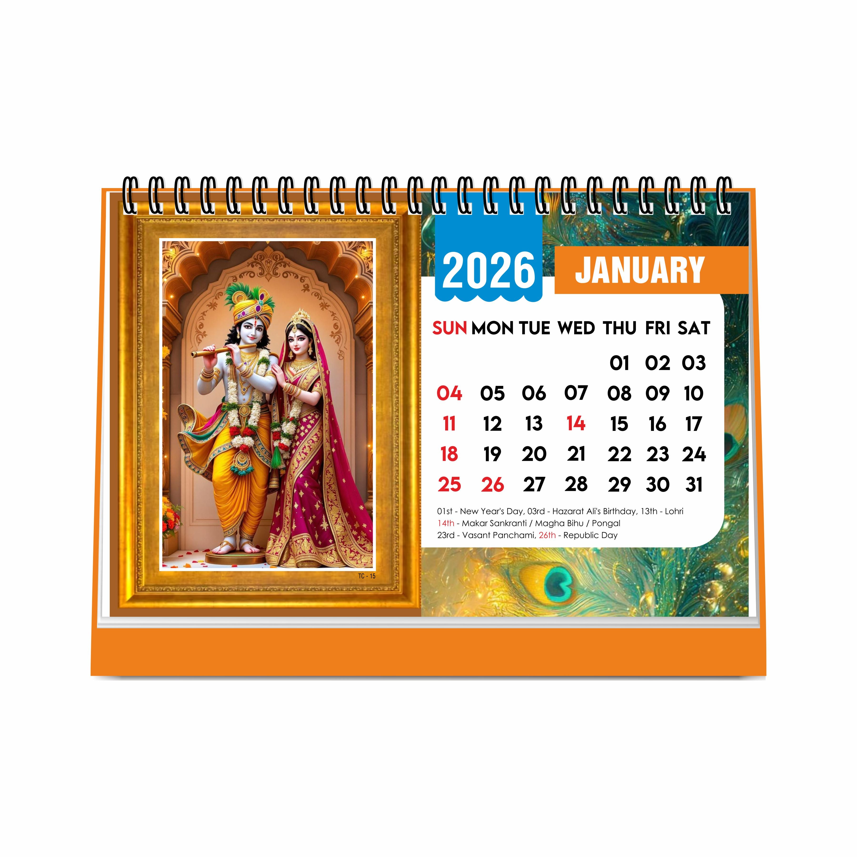 Lord Krishna Table Calendar 2026, Radha Krishna Desk Calendar, A5 Size 8.5 x 5.5", Cute Table Top Calendar, Shri Krishna Calendar 2026, New Year Calendar for Office & Gifting