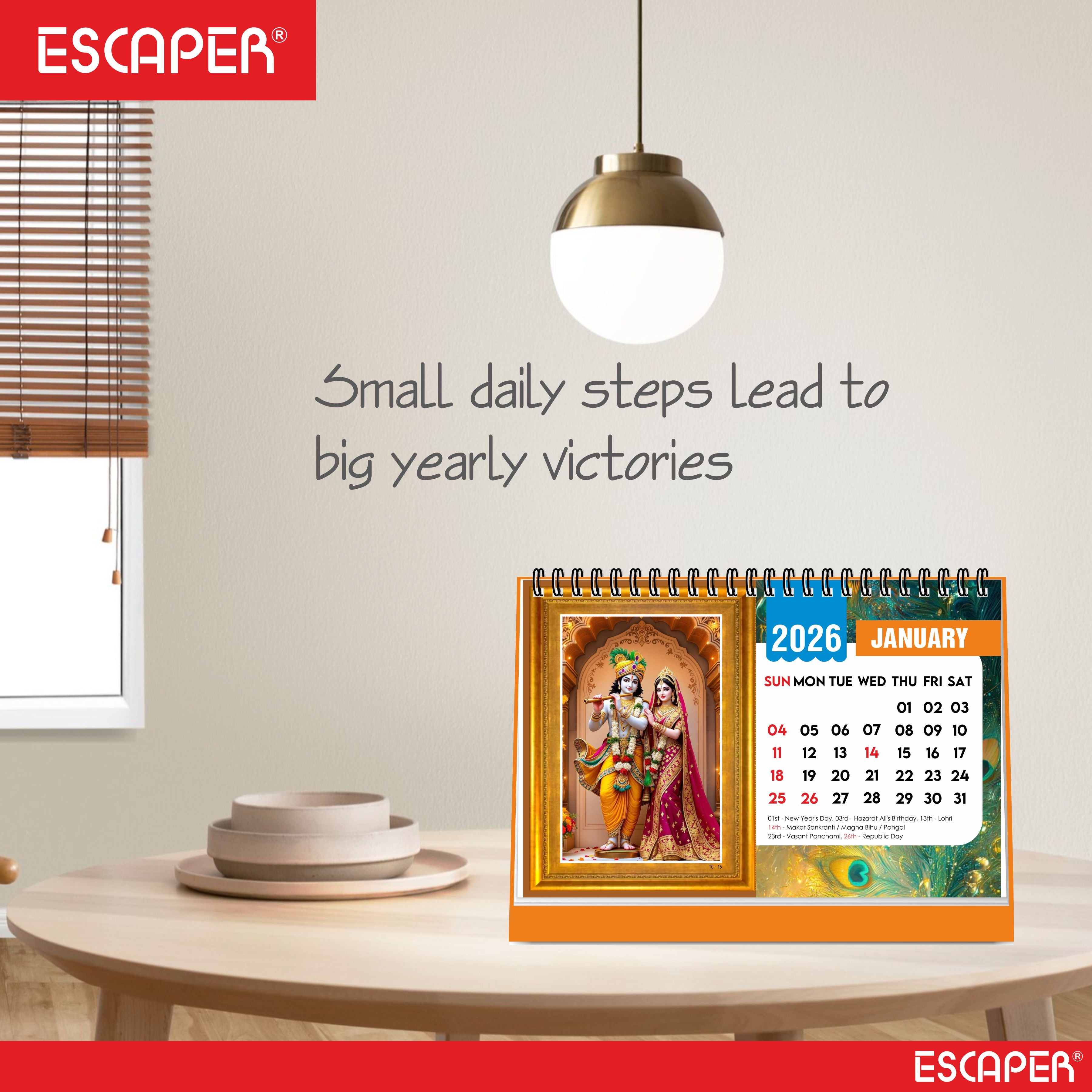 Lord Krishna Table Calendar 2026, Radha Krishna Desk Calendar, A5 Size 8.5 x 5.5", Cute Table Top Calendar, Shri Krishna Calendar 2026, New Year Calendar for Office & Gifting
