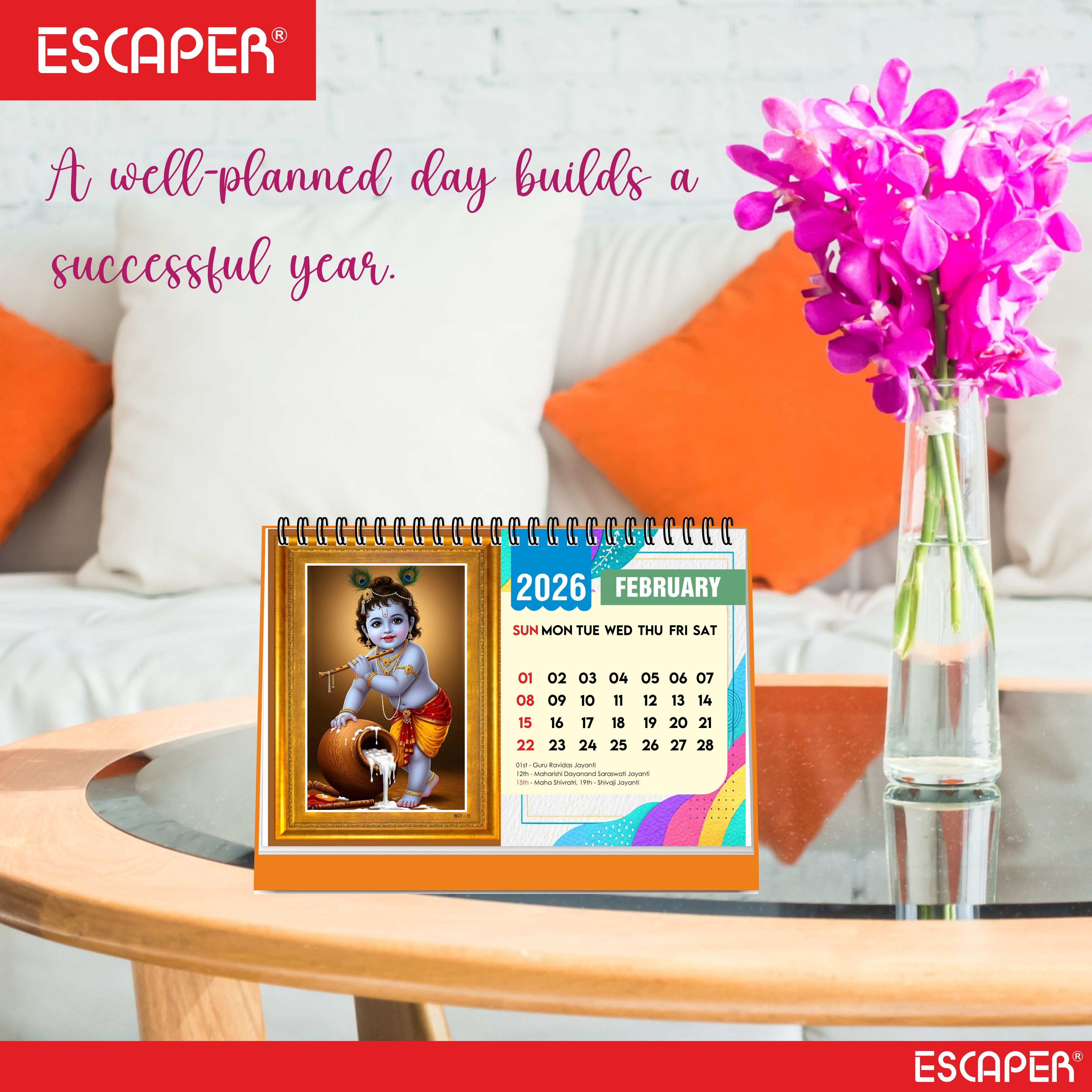 Lord Krishna Table Calendar 2026, Radha Krishna Desk Calendar, A5 Size 8.5 x 5.5", Cute Table Top Calendar, Shri Krishna Calendar 2026, New Year Calendar for Office & Gifting