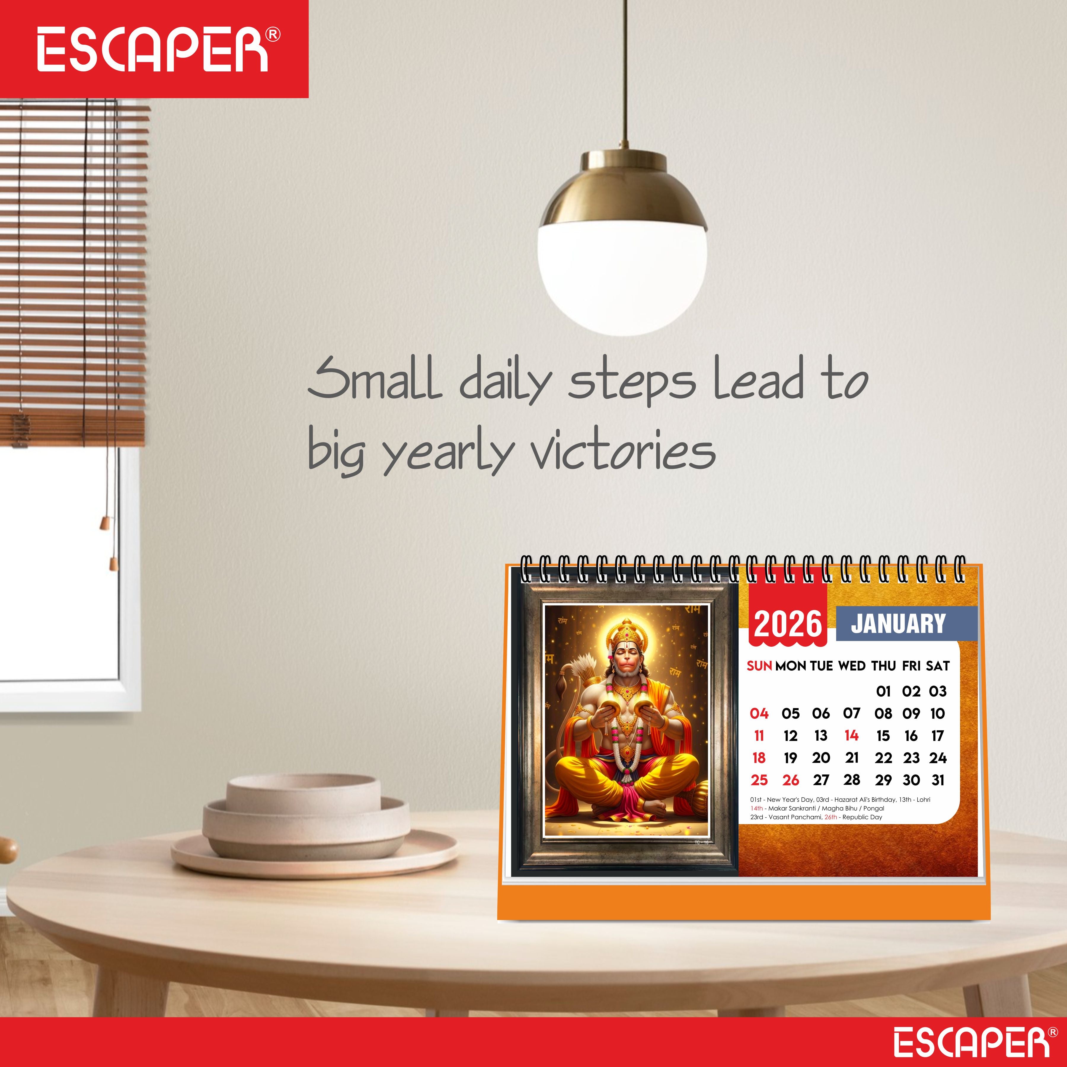 Hanuman Ji Desk Calendar 2026, A5 Size 8.5 x 5.75", Lord Hanuman Table Calendar 2026, Religious Hindu God Calendar, Table Top Calendar 2026