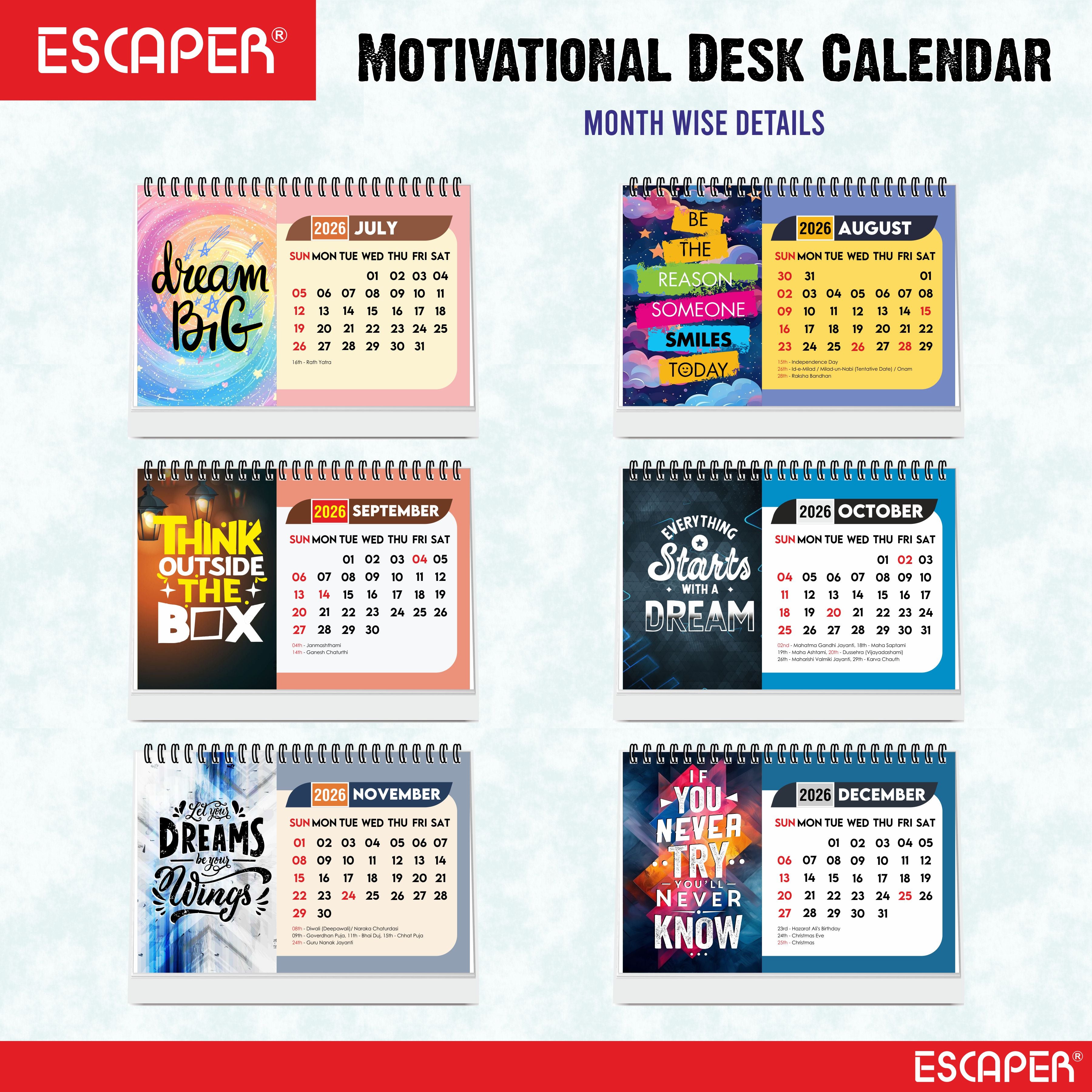 "Mindset is Everything" Motivational Table Calendar 2026, A5 Size - 8.5 x 5.5" inch, 2026 Desk Calendar with Quotes, Cute Desk Accessory & New Year Gift