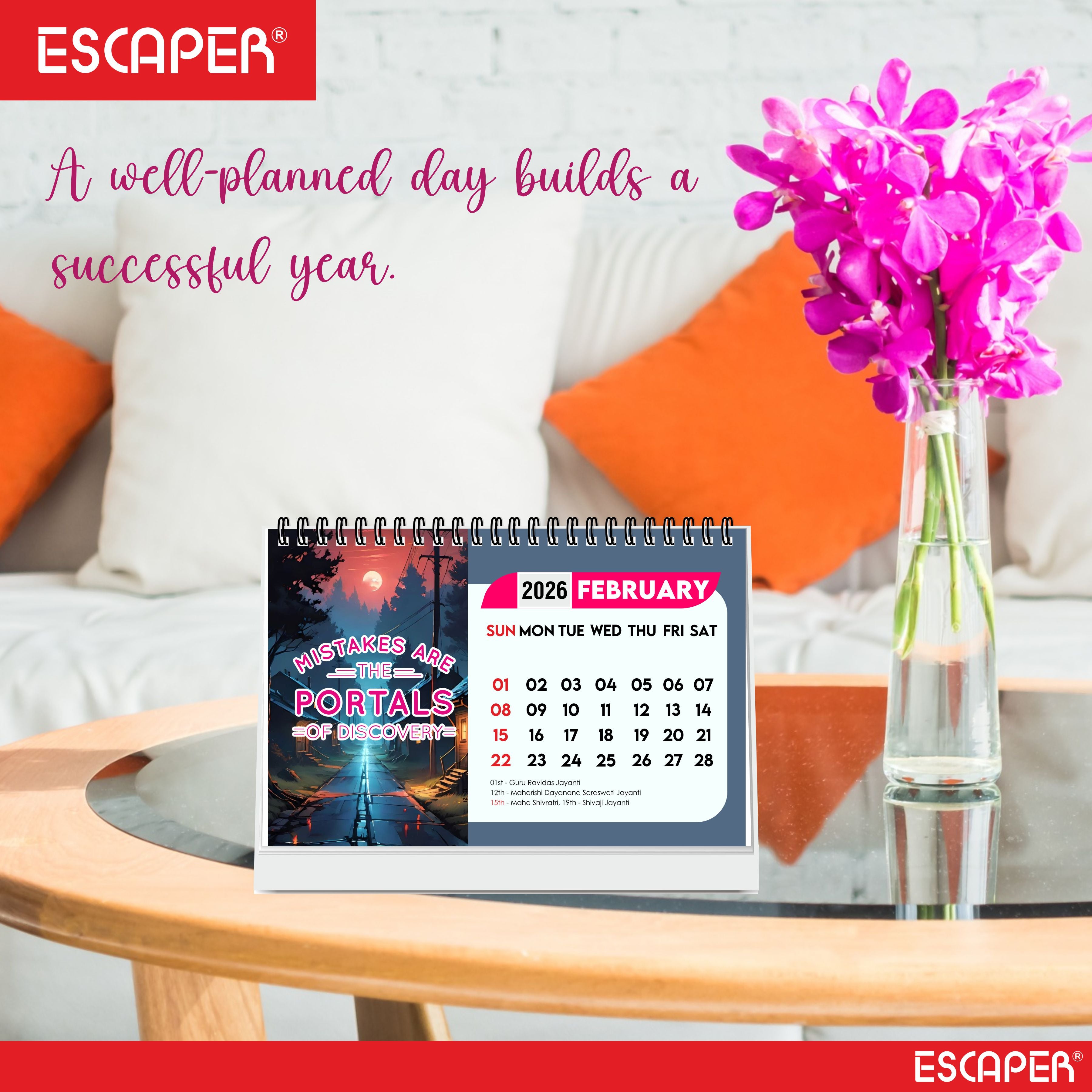 "Mindset is Everything" Motivational Table Calendar 2026, A5 Size - 8.5 x 5.5" inch, 2026 Desk Calendar with Quotes, Cute Desk Accessory & New Year Gift