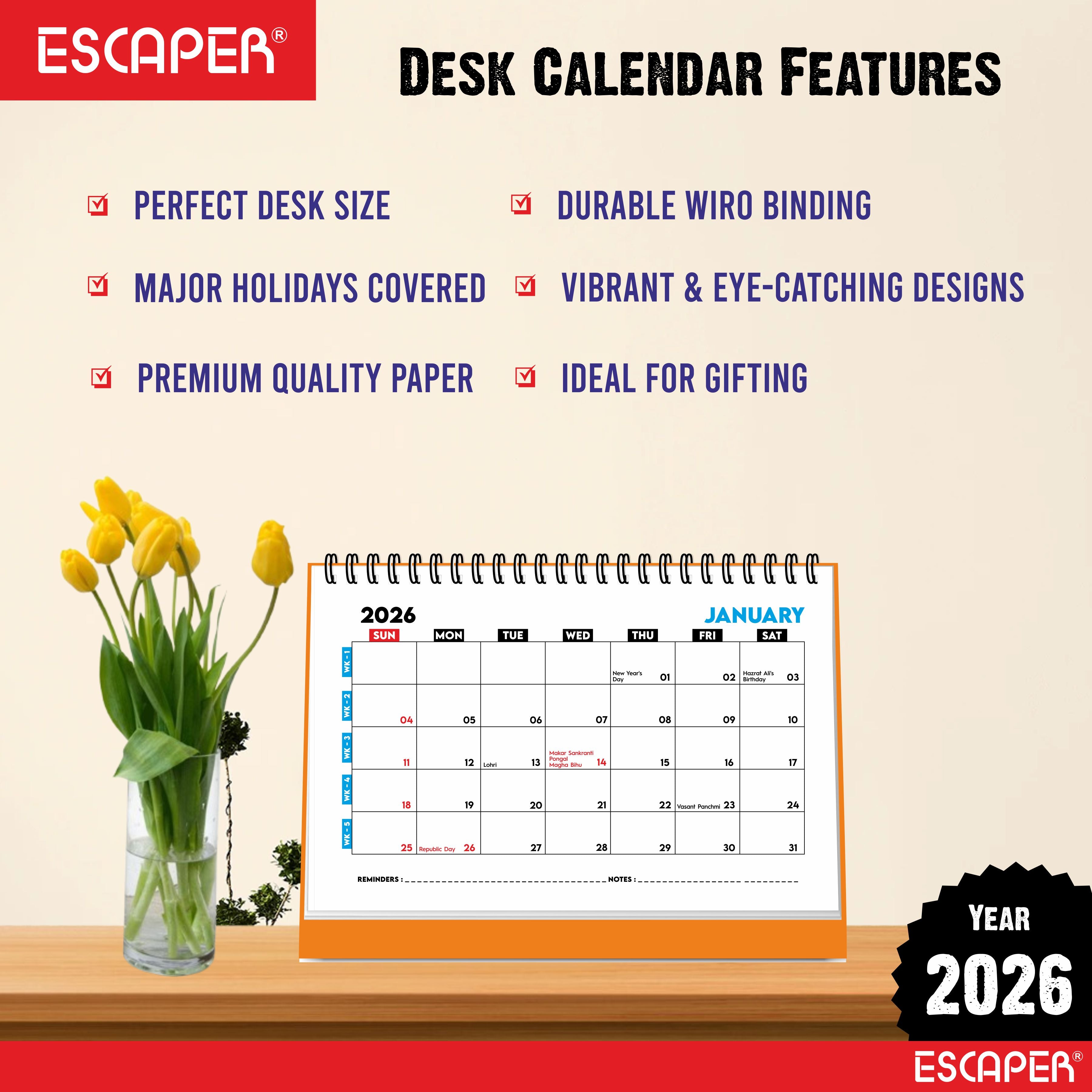 Desk Planner & Table Calendar – A5 Daily Organiser for Home, Office & Study - Track Tasks, Notes, Meetings, Deadlines and Important Dates, 2026 New Year Gift