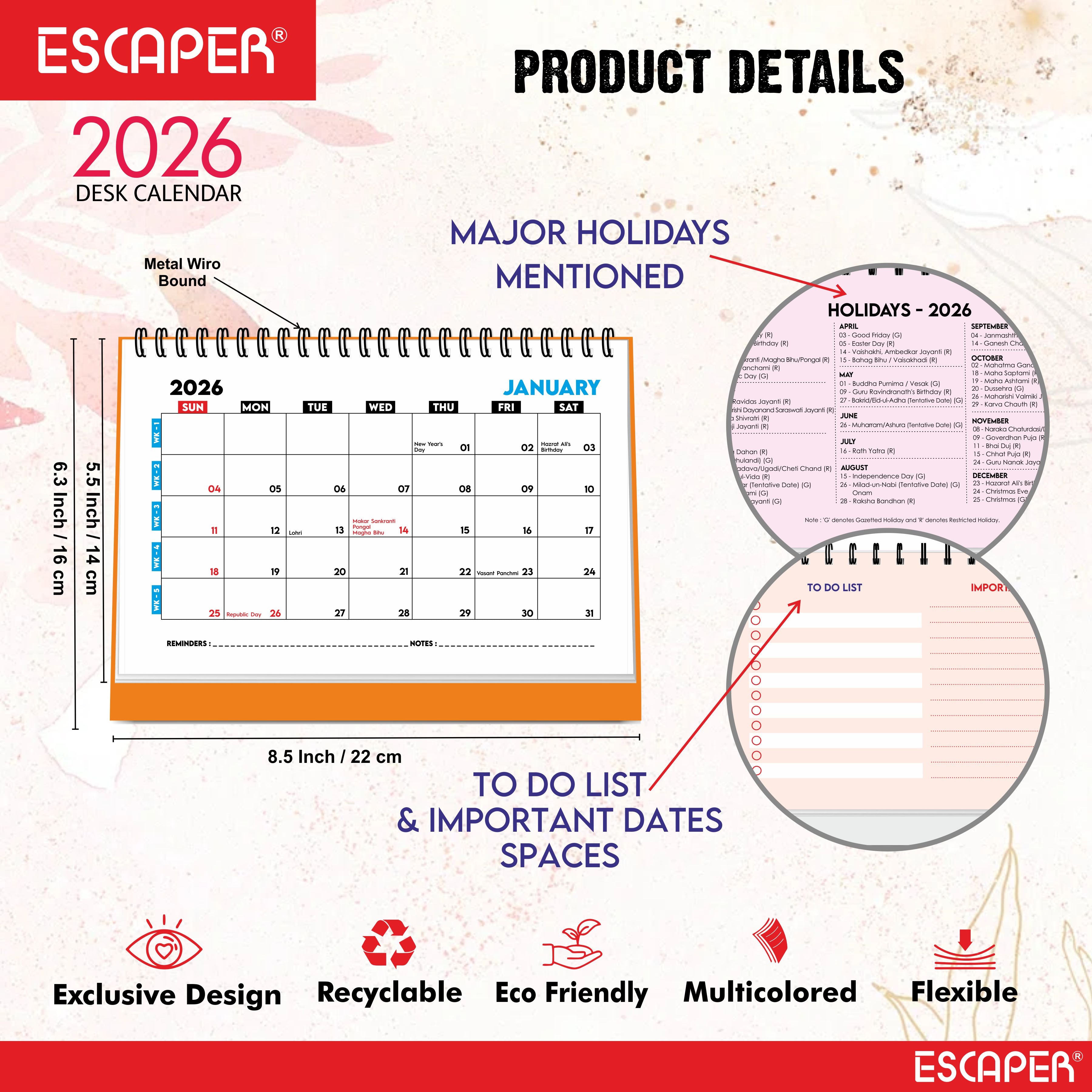 Desk Planner & Table Calendar – A5 Daily Organiser for Home, Office & Study - Track Tasks, Notes, Meetings, Deadlines and Important Dates, 2026 New Year Gift