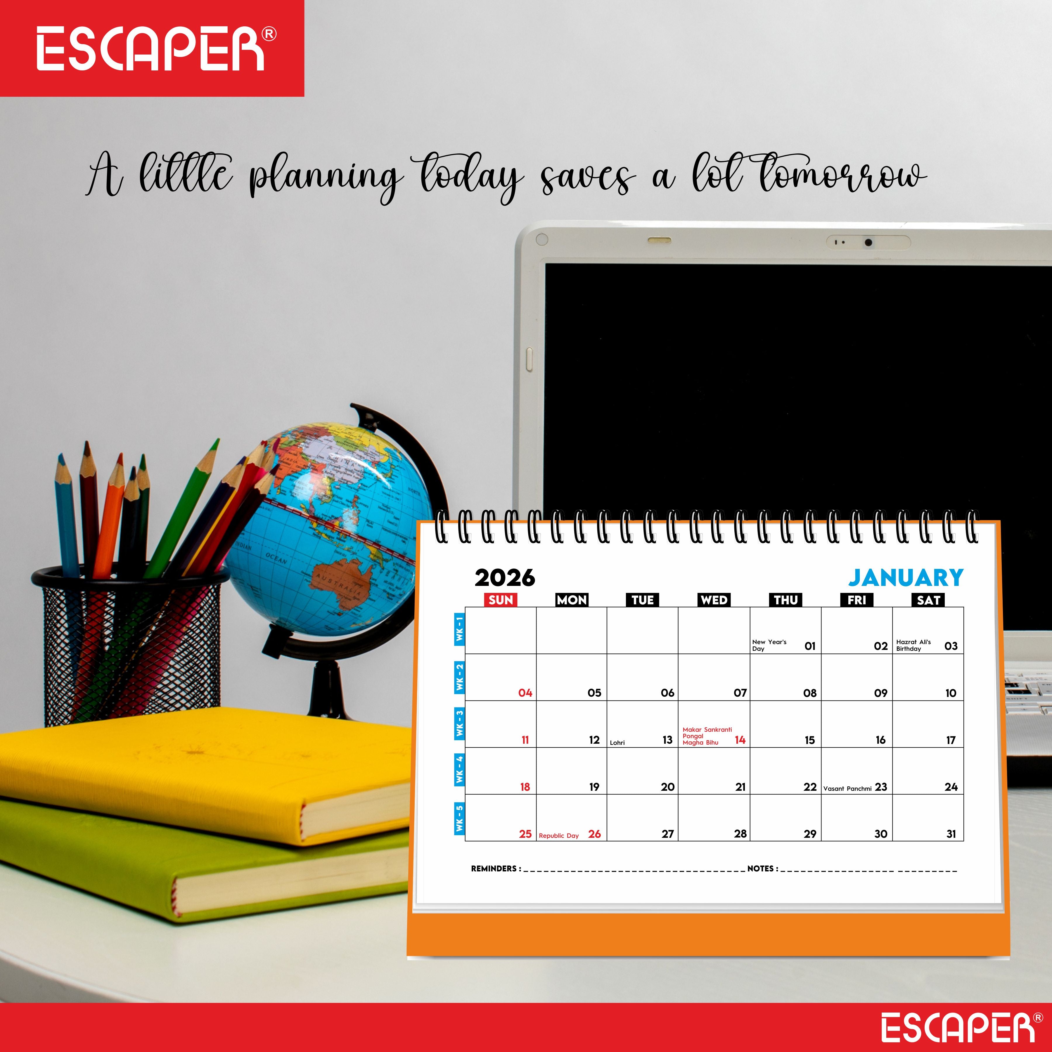 Desk Planner & Table Calendar – A5 Daily Organiser for Home, Office & Study - Track Tasks, Notes, Meetings, Deadlines and Important Dates, 2026 New Year Gift