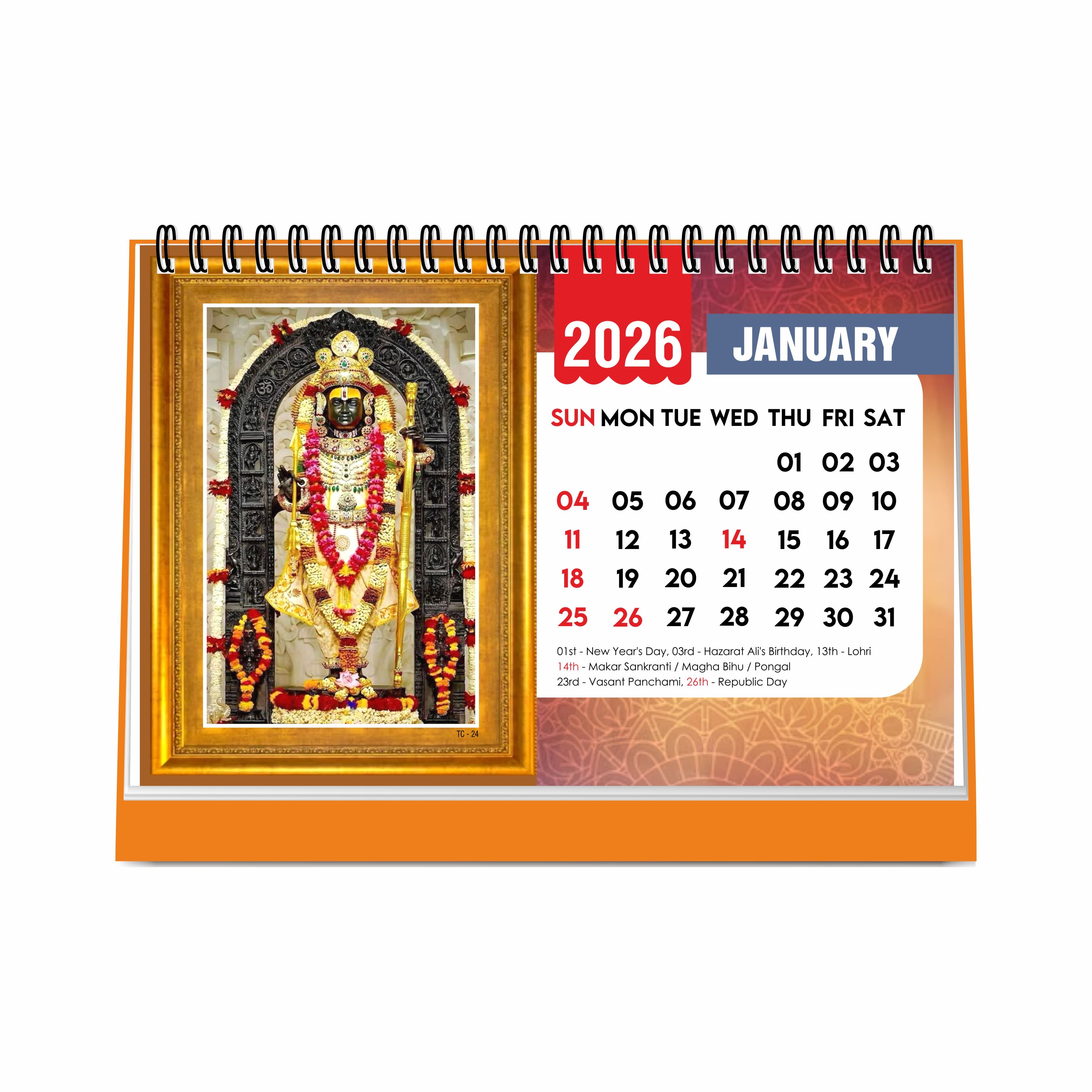 Shree Ram 2026 Table Calendar – Ram Lalla & Hanuman Photo, Ram Ji & Ram Darbar Devotional Desk Calendar for Daily Inspiration and Spiritual Blessings, Hindu Calendar 2026