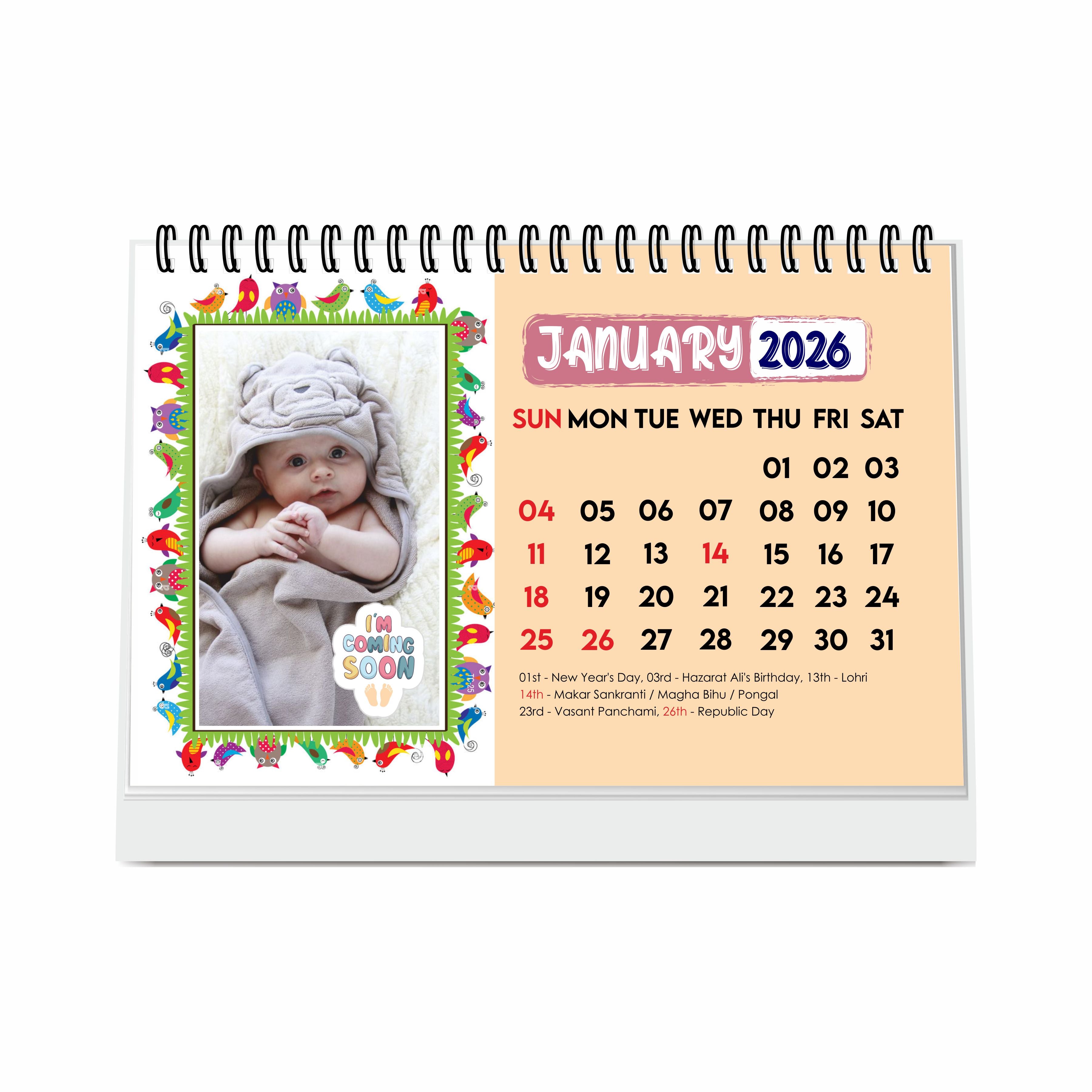 Cute Baby Desk Calendar 2026, A5 Size (8.5 x 5.75 inch), 2026 Table Calendar for Office Desk, Study and Home Table, Baby Boy and Girl Themes, New Year Gift for Women and Family