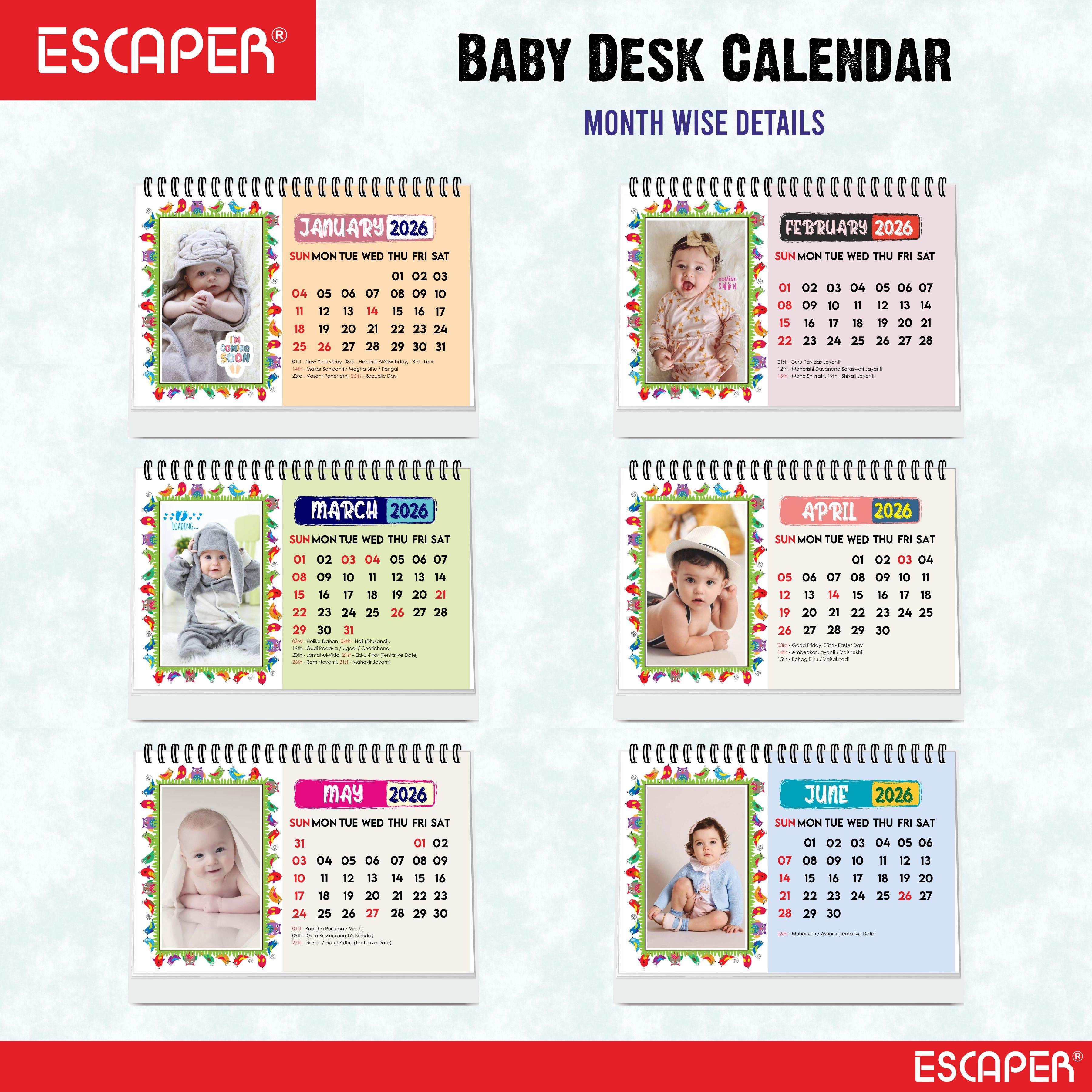 Cute Baby Desk Calendar 2026, A5 Size (8.5 x 5.75 inch), 2026 Table Calendar for Office Desk, Study and Home Table, Baby Boy and Girl Themes, New Year Gift for Women and Family
