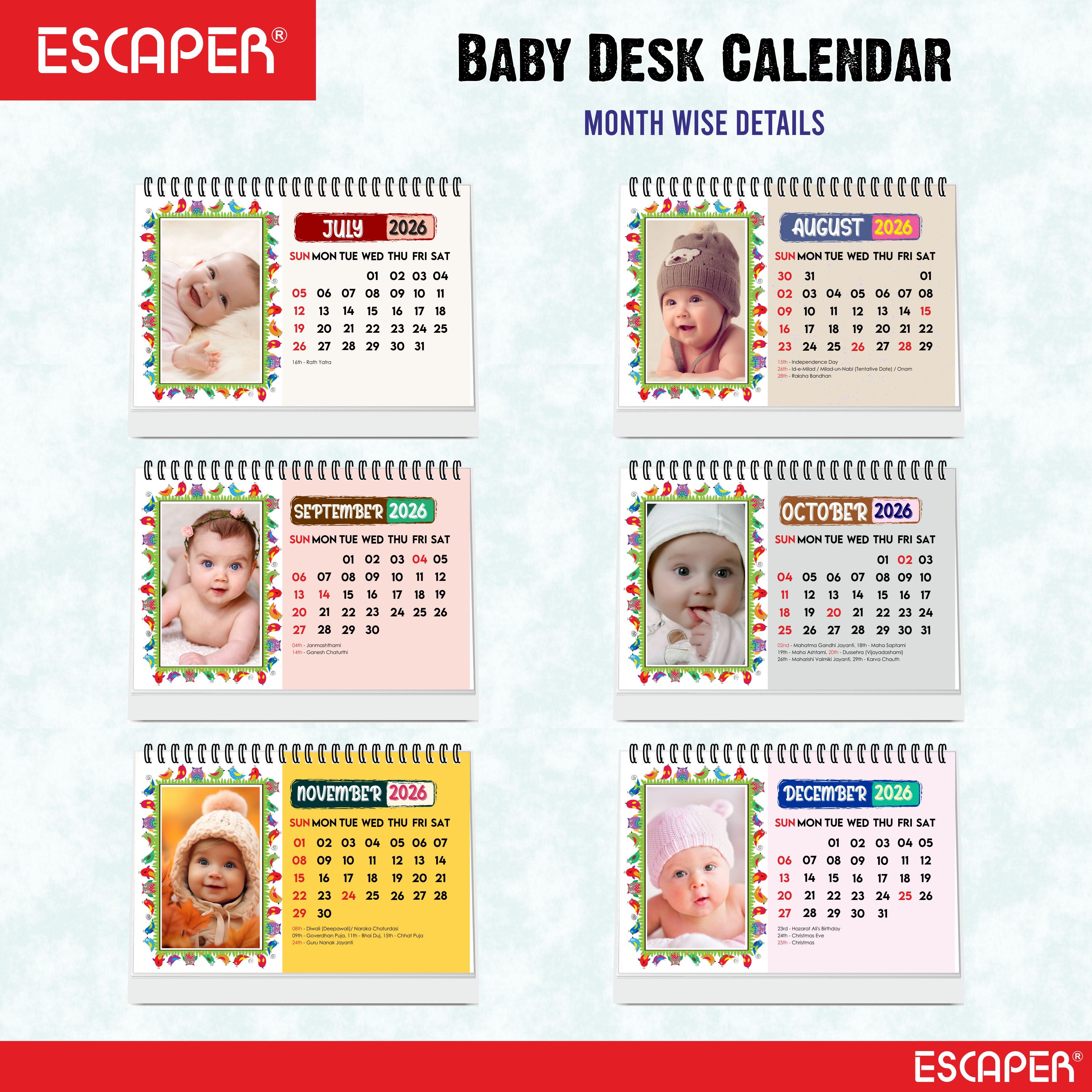 Cute Baby Desk Calendar 2026, A5 Size (8.5 x 5.75 inch), 2026 Table Calendar for Office Desk, Study and Home Table, Baby Boy and Girl Themes, New Year Gift for Women and Family