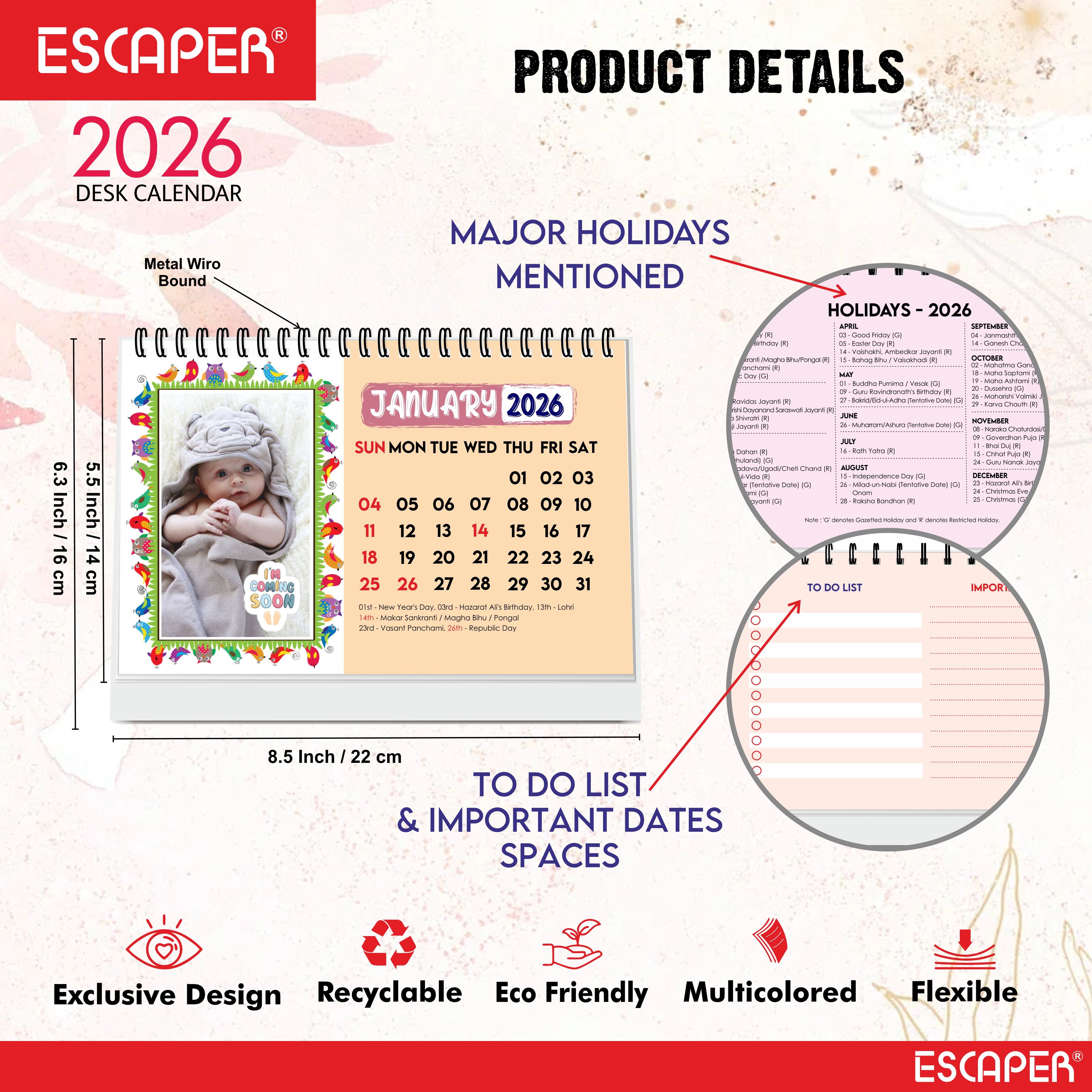 Cute Baby Desk Calendar 2026, A5 Size (8.5 x 5.75 inch), 2026 Table Calendar for Office Desk, Study and Home Table, Baby Boy and Girl Themes, New Year Gift for Women and Family