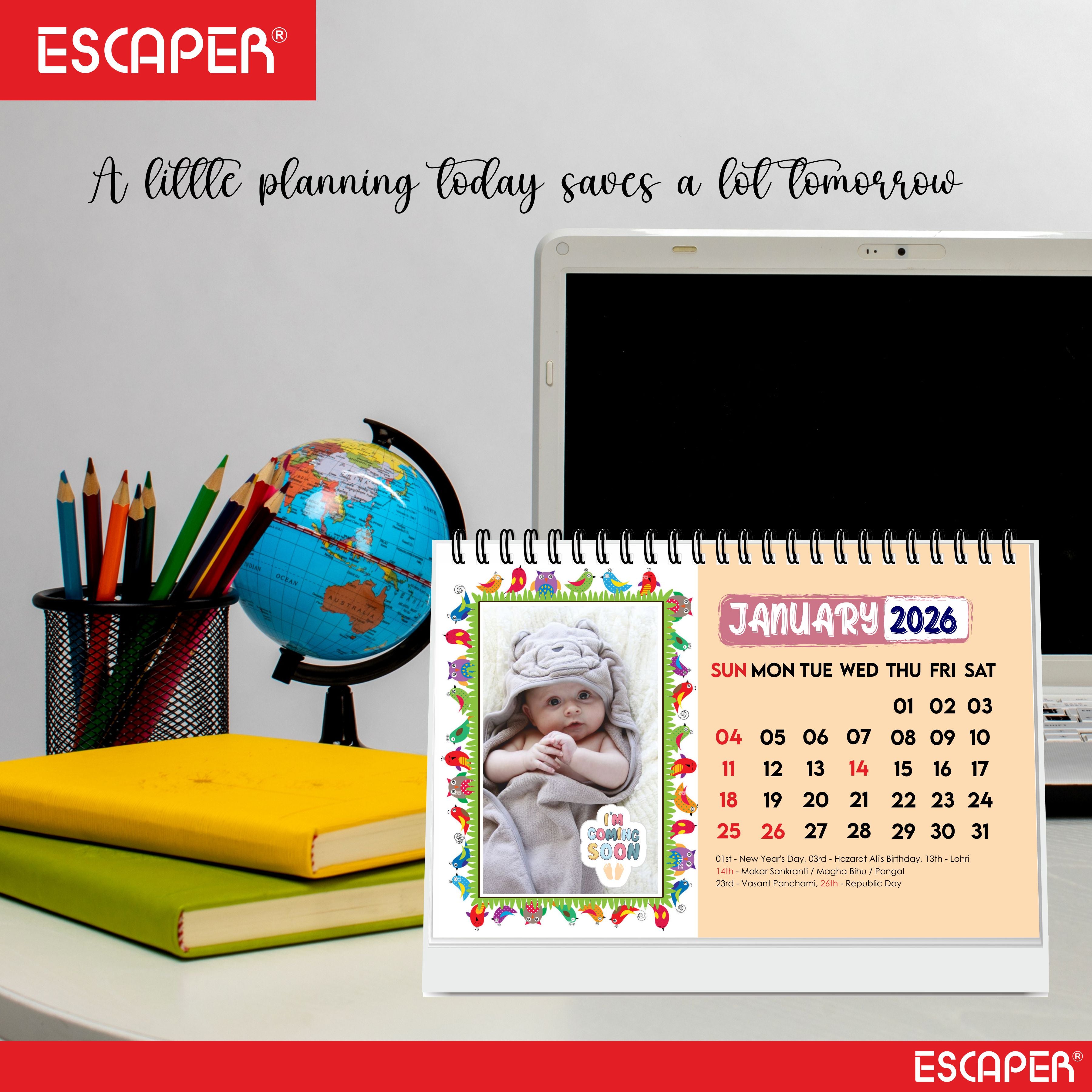 Cute Baby Desk Calendar 2026, A5 Size (8.5 x 5.75 inch), 2026 Table Calendar for Office Desk, Study and Home Table, Baby Boy and Girl Themes, New Year Gift for Women and Family