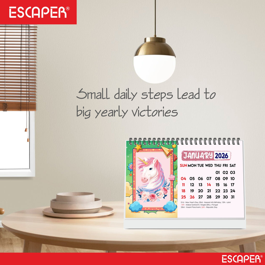 Magical Unicorn 2026 Desk Calendar – A5 size, 16 Pages Table Calendar for Home, Office & Kids, New Year Gift - Believe in Unicorns Calendar 2026, Cartoon Calendar