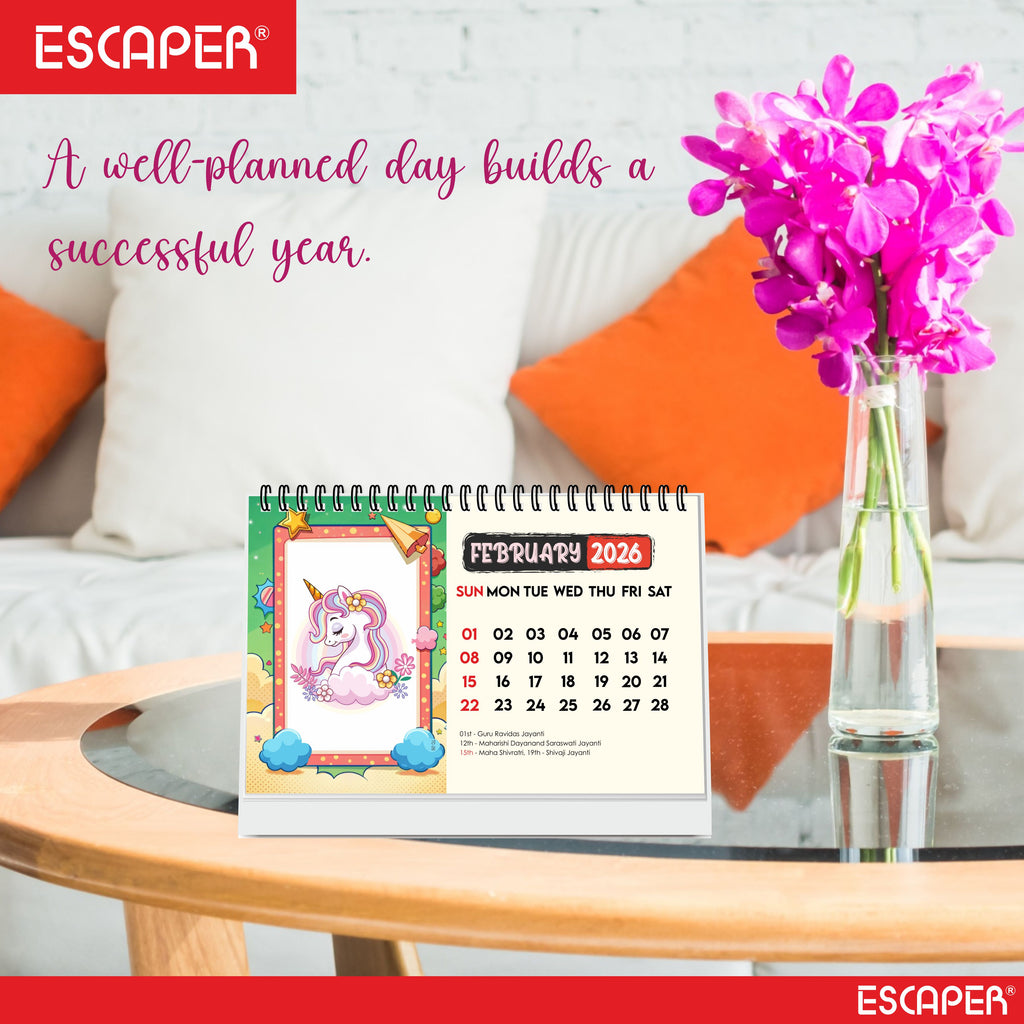 Magical Unicorn 2026 Desk Calendar – A5 size, 16 Pages Table Calendar for Home, Office & Kids, New Year Gift - Believe in Unicorns Calendar 2026, Cartoon Calendar