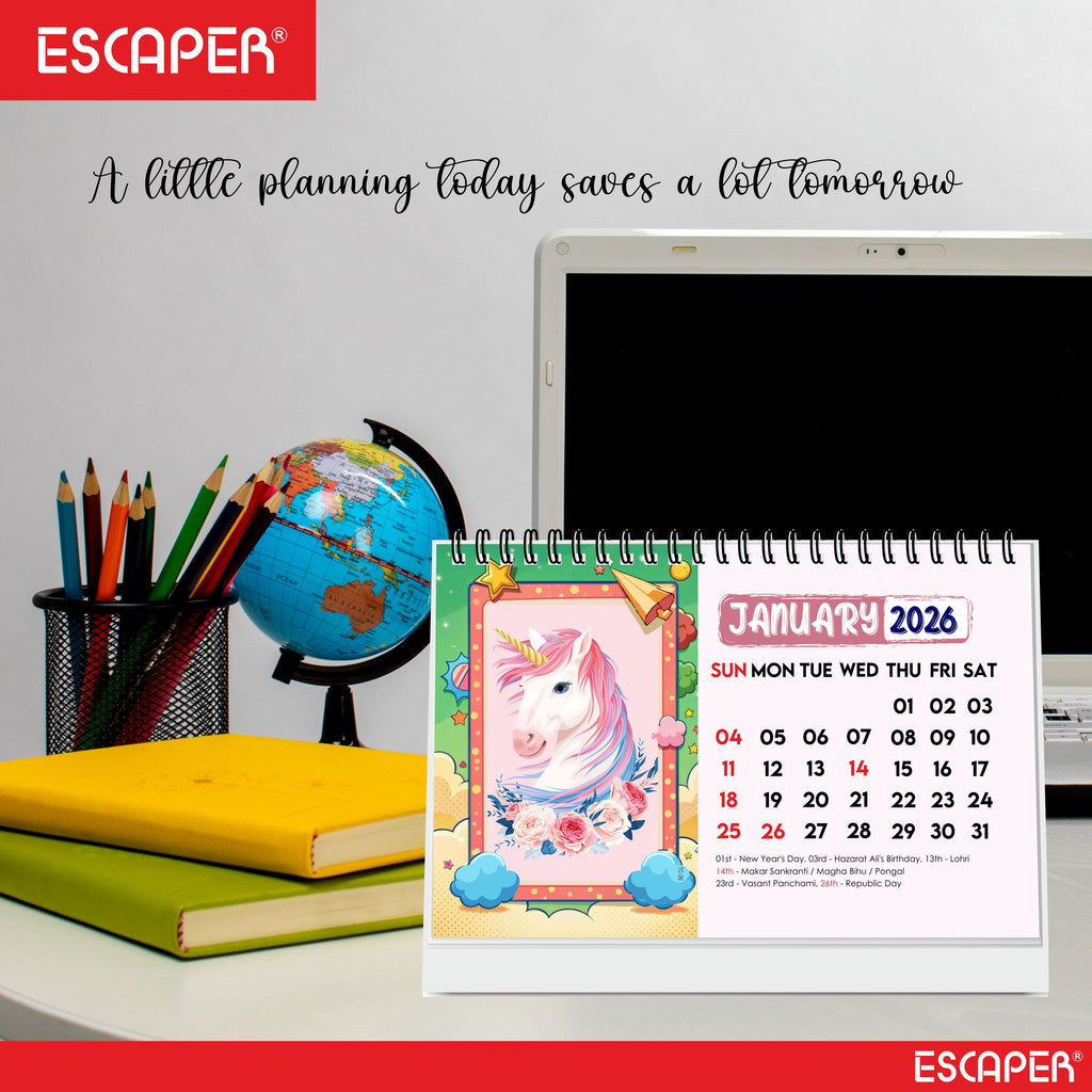 Magical Unicorn 2026 Desk Calendar – A5 size, 16 Pages Table Calendar for Home, Office & Kids, New Year Gift - Believe in Unicorns Calendar 2026, Cartoon Calendar