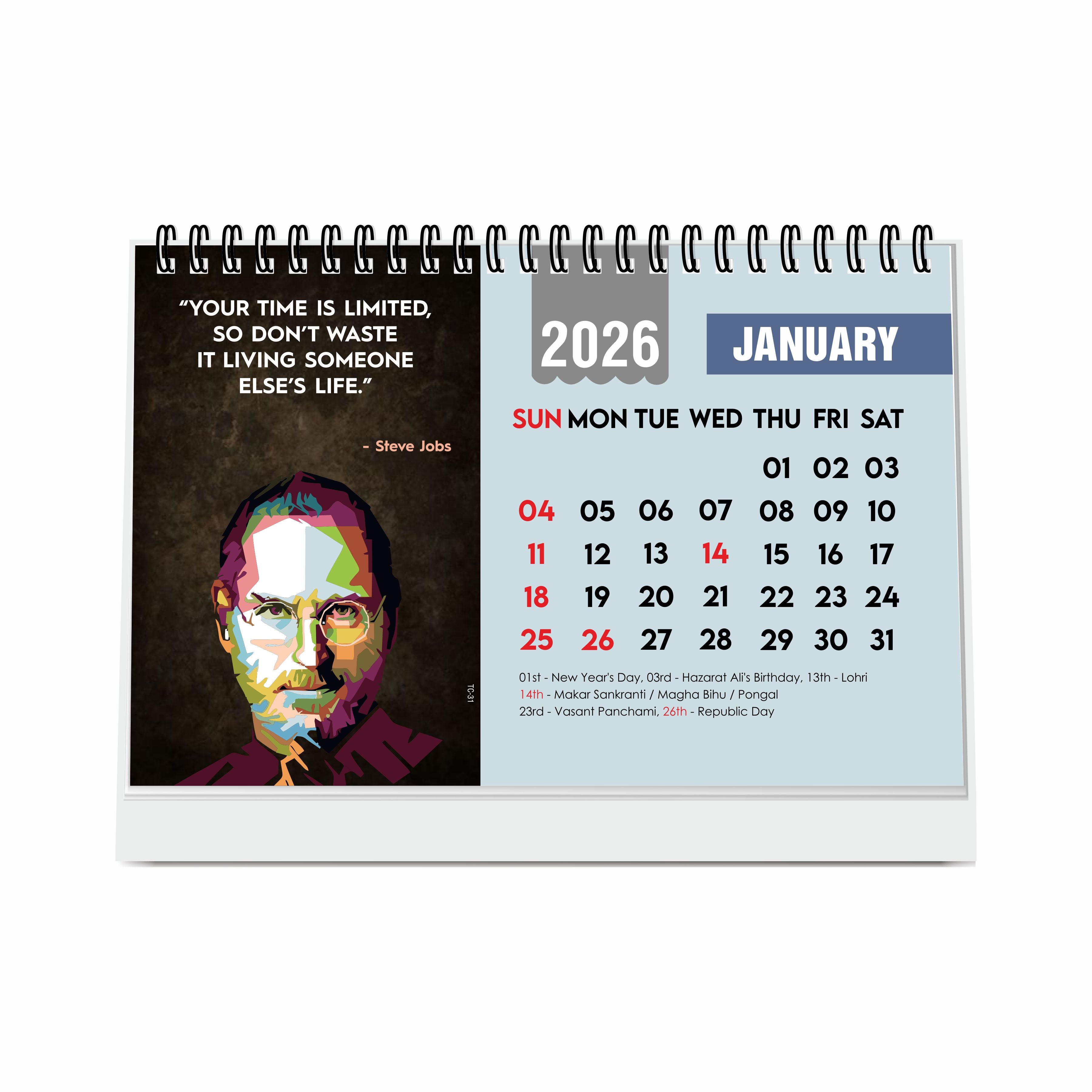 Inspirational Desk Calendar 2026, Motivational Table Calendar 2026, International Famous Personalities Photo Calendar 2026, New Year Gift