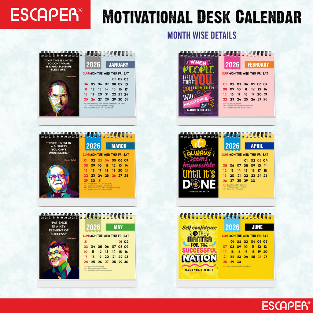 Inspirational Desk Calendar 2026, Motivational Table Calendar 2026, International Famous Personalities Photo Calendar 2026, New Year Gift