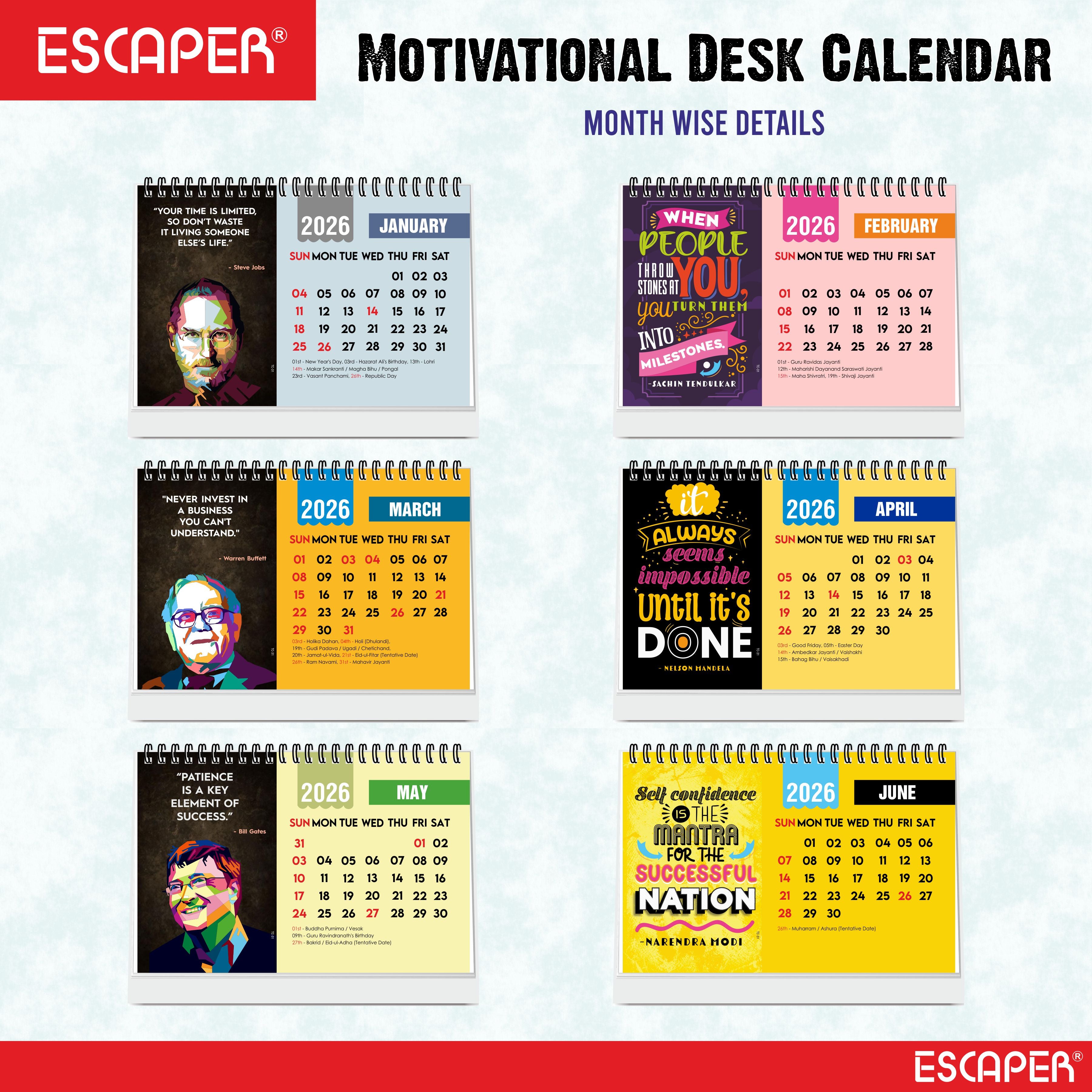 Inspirational Desk Calendar 2026, Motivational Table Calendar 2026, International Famous Personalities Photo Calendar 2026, New Year Gift