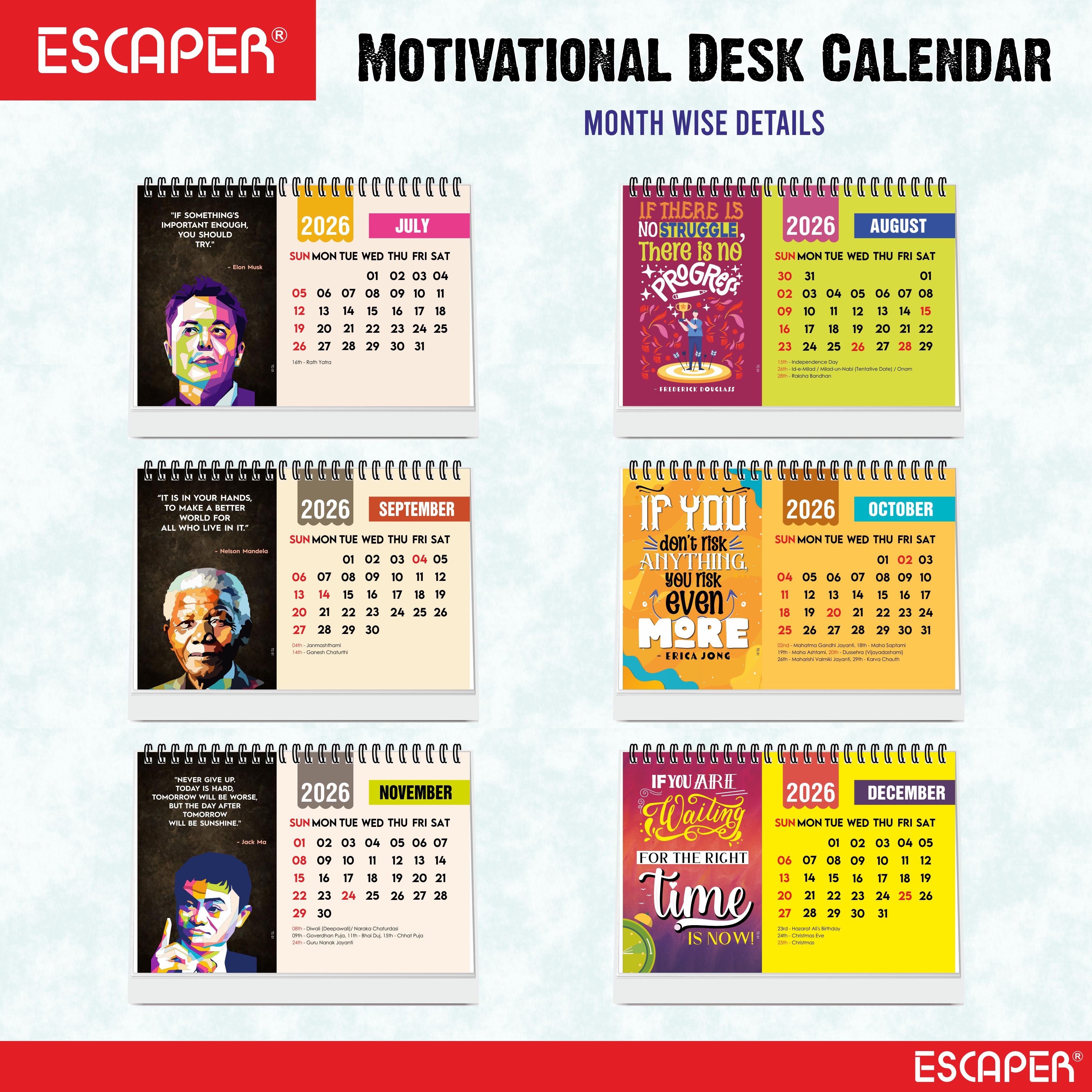 Inspirational Desk Calendar 2026, Motivational Table Calendar 2026, International Famous Personalities Photo Calendar 2026, New Year Gift