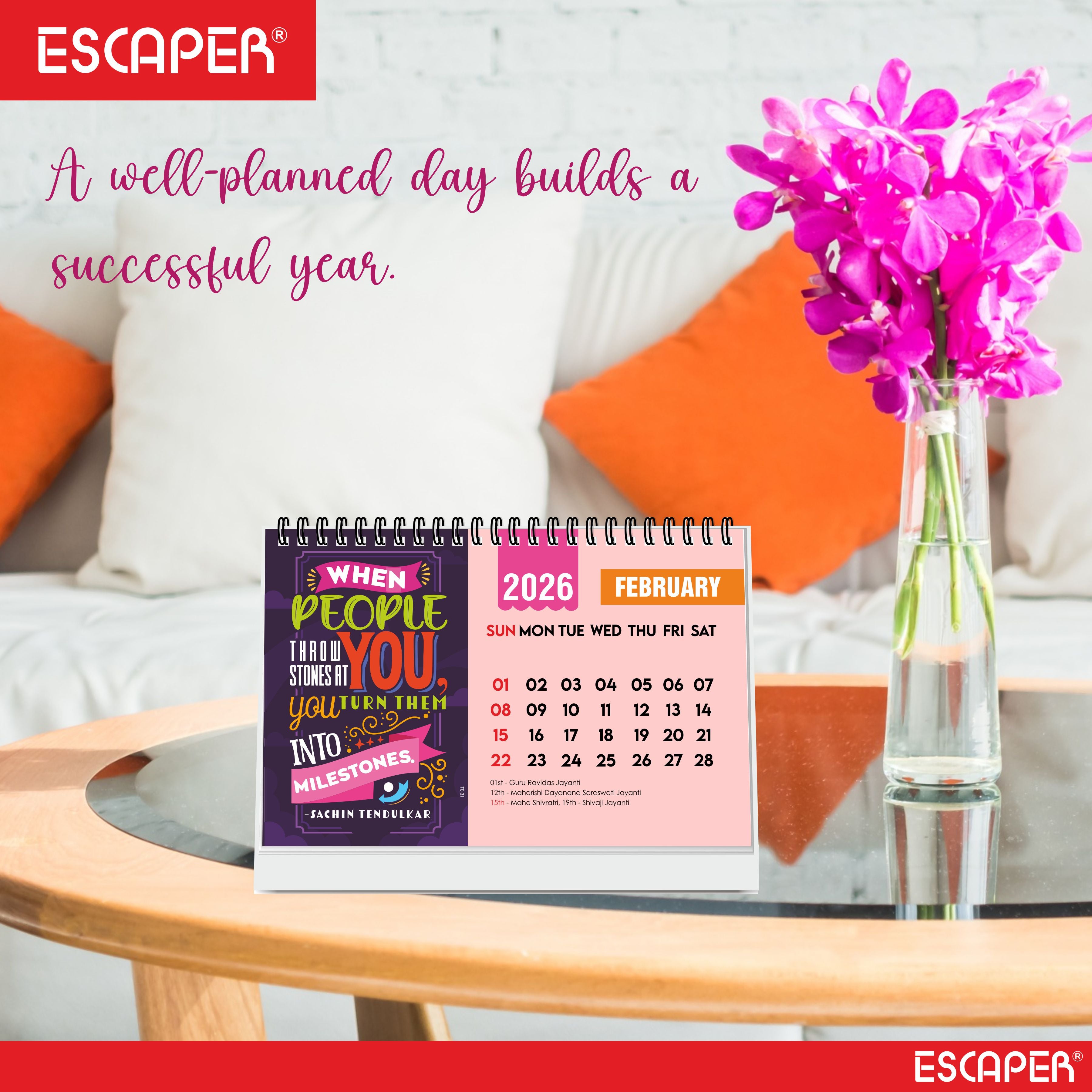 Inspirational Desk Calendar 2026, Motivational Table Calendar 2026, International Famous Personalities Photo Calendar 2026, New Year Gift
