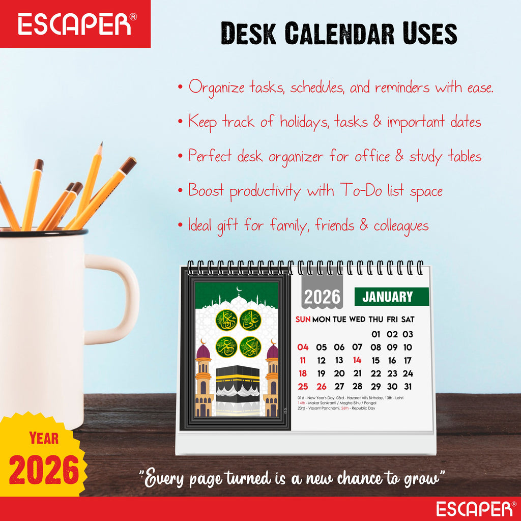 Islamic Desk Calendar 2026 (A5 Size), Muslim Table Calendar 2026, Allah Calendar 2026, Ramadan Calendar, Islamic Decorative Item & Muslim Gift