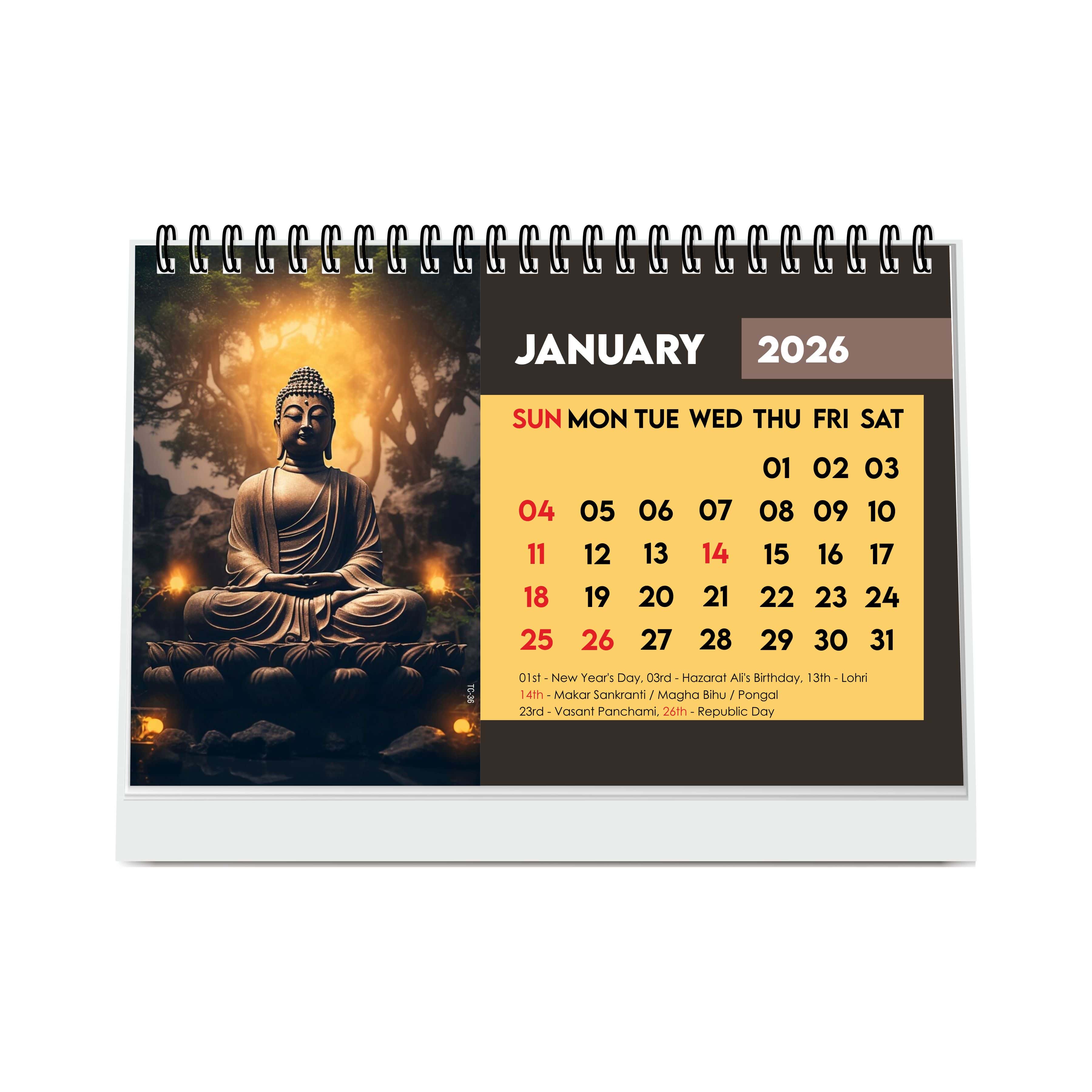 Lord Buddha Calendar 2026 Desk – Buddha Table Calendar, Buddha Photo & Painting Calendar, A5 New Year Desk Calendar, Mindfulness Gift