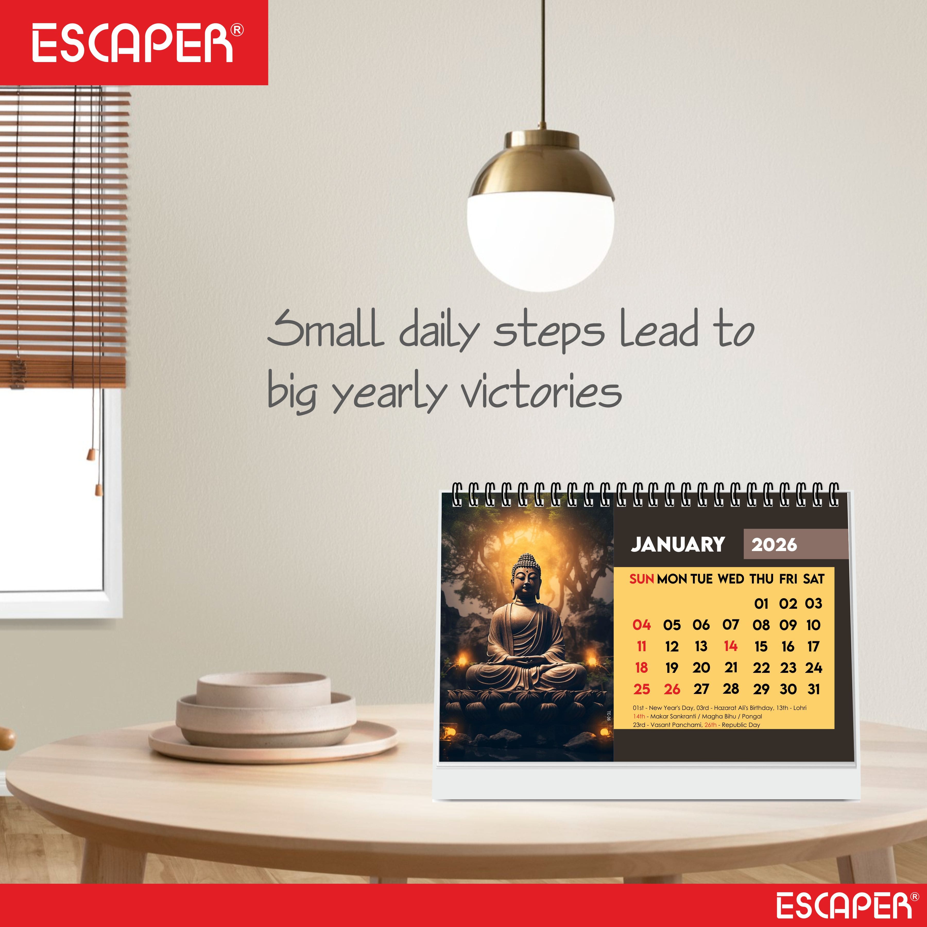 Lord Buddha Calendar 2026 Desk – Buddha Table Calendar, Buddha Photo & Painting Calendar, A5 New Year Desk Calendar, Mindfulness Gift