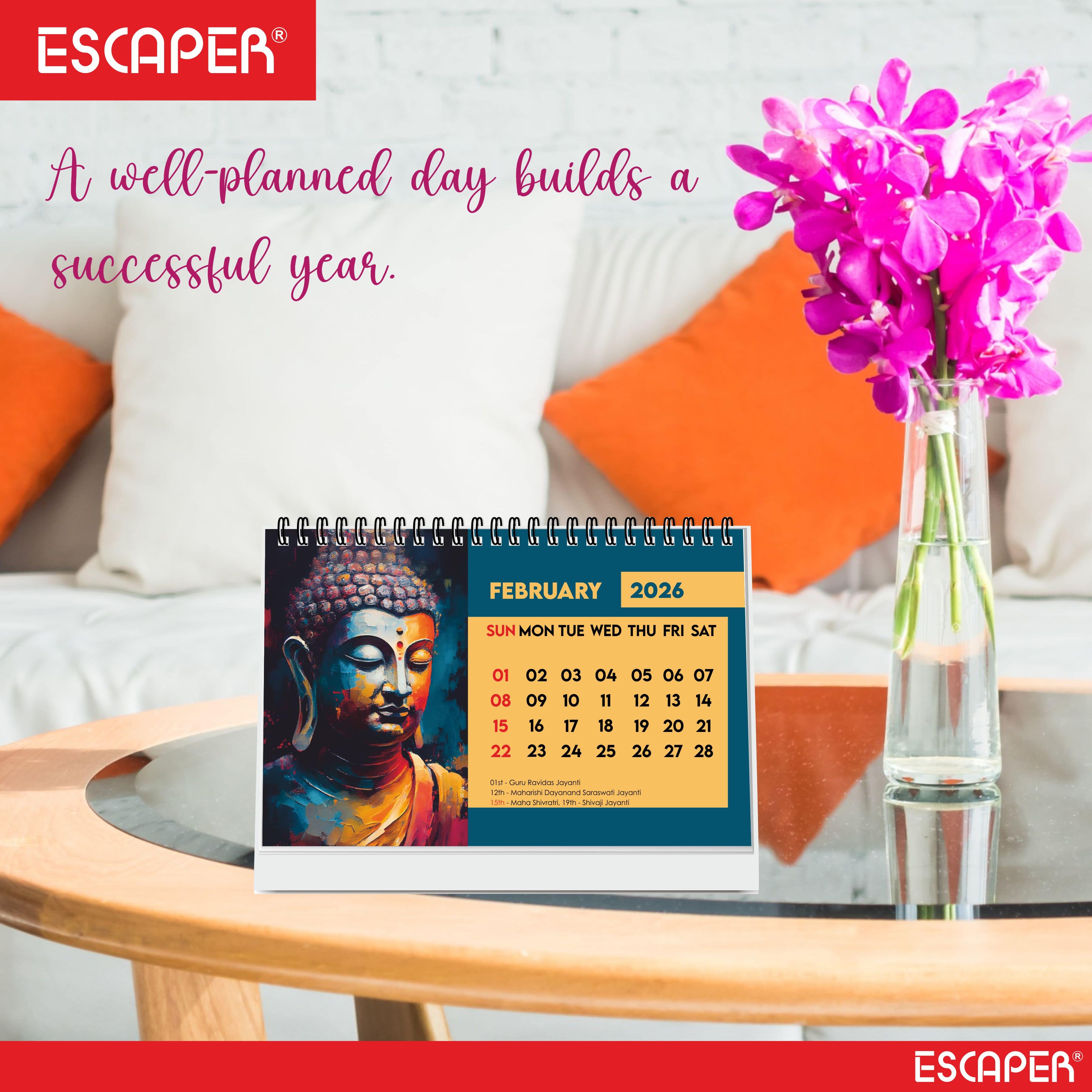 Lord Buddha Calendar 2026 Desk – Buddha Table Calendar, Buddha Photo & Painting Calendar, A5 New Year Desk Calendar, Mindfulness Gift