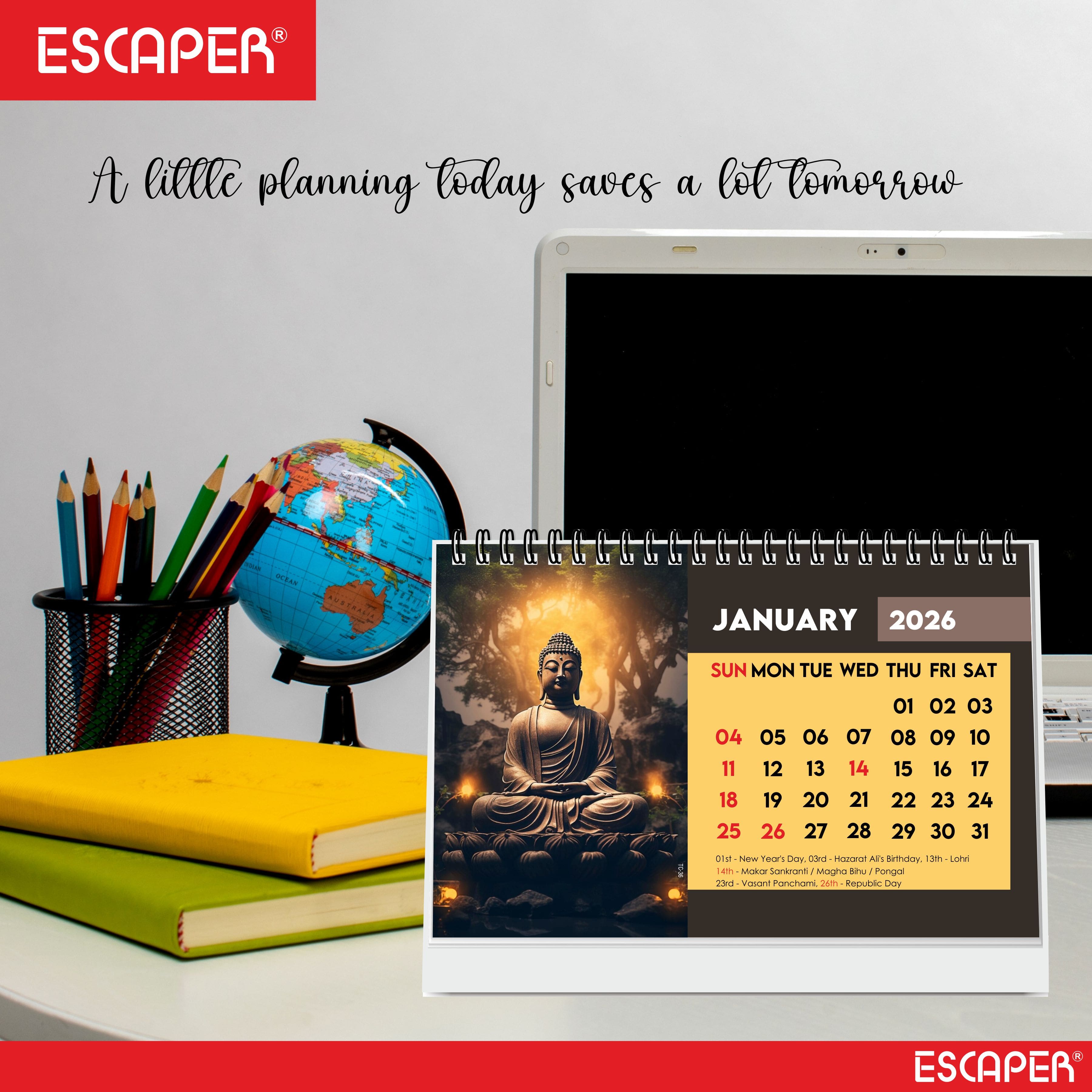 Lord Buddha Calendar 2026 Desk – Buddha Table Calendar, Buddha Photo & Painting Calendar, A5 New Year Desk Calendar, Mindfulness Gift
