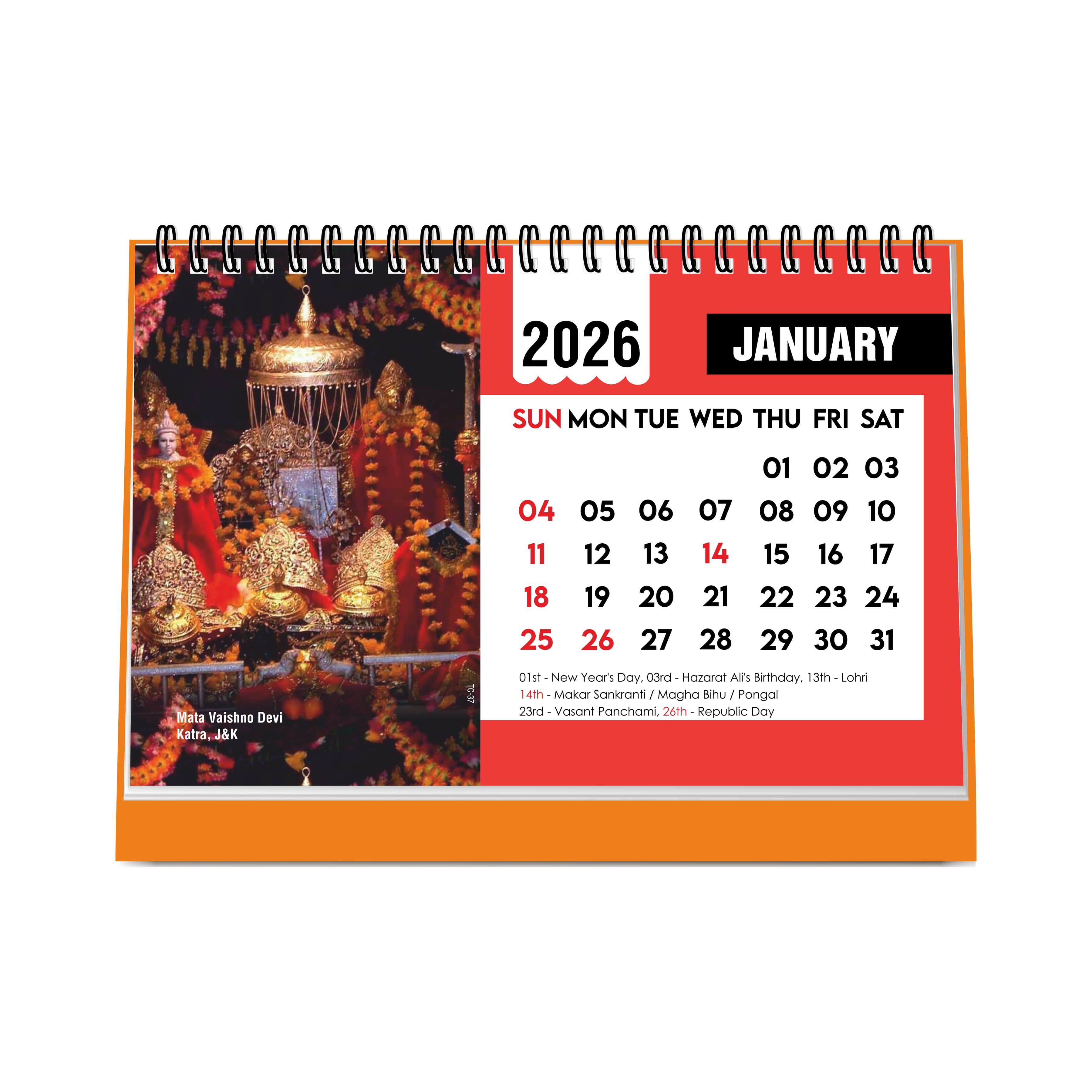Famous Hindu Temples Desk Calendar 2026, Hindu Mandir Table Calendar with Vaishno Devi, Amarnath Ji, Kedarnath Dham, Mahakaleshwar, Kamakhya Devi & Siddhi Vinayaka Photos, Religious Spiritual Calendar for Home & Office