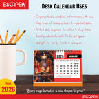 Famous Hindu Temples Desk Calendar 2026, Hindu Mandir Table Calendar with Vaishno Devi, Amarnath Ji, Kedarnath Dham, Mahakaleshwar, Kamakhya Devi & Siddhi Vinayaka Photos, Religious Spiritual Calendar for Home & Office