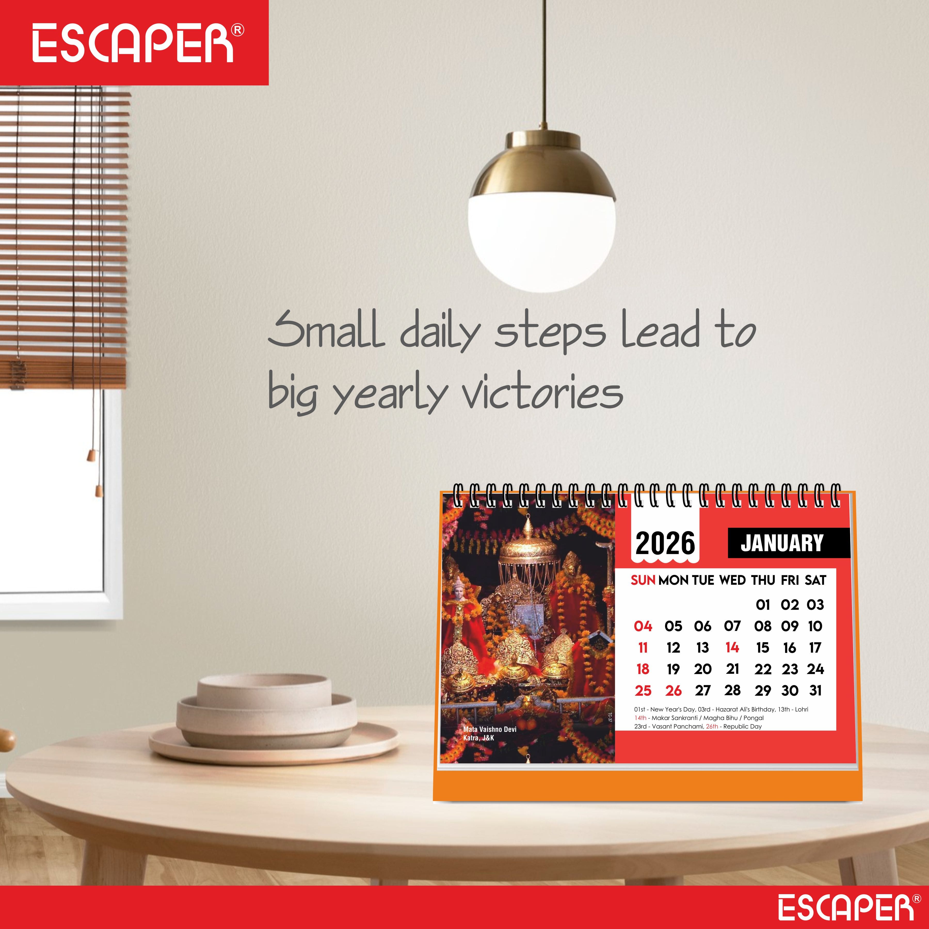 Famous Hindu Temples Desk Calendar 2026, Hindu Mandir Table Calendar with Vaishno Devi, Amarnath Ji, Kedarnath Dham, Mahakaleshwar, Kamakhya Devi & Siddhi Vinayaka Photos, Religious Spiritual Calendar for Home & Office