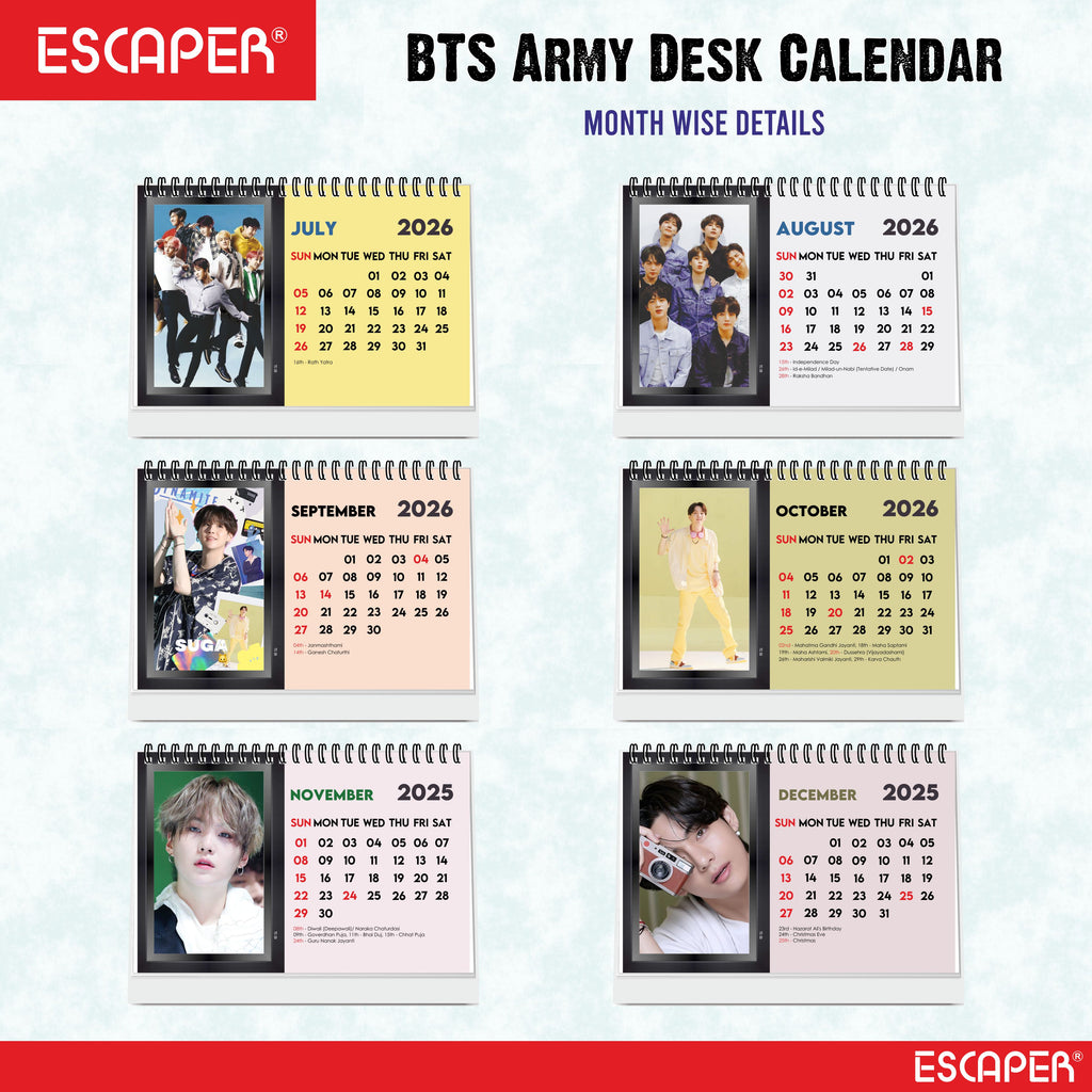 BTS Calendar 2026 Desk, BTS Band Desk & Table Calendar 2026, K-Pop BTS Square Calendar 2026, New Year BTS ARMY Gift & Collectible